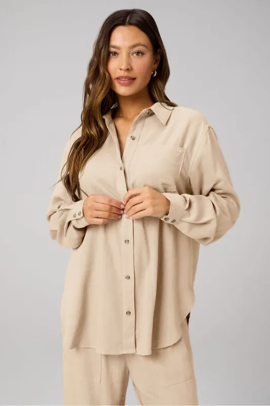 Lifestyle Linen Oversized Button-Up Shirt made by Fabletics