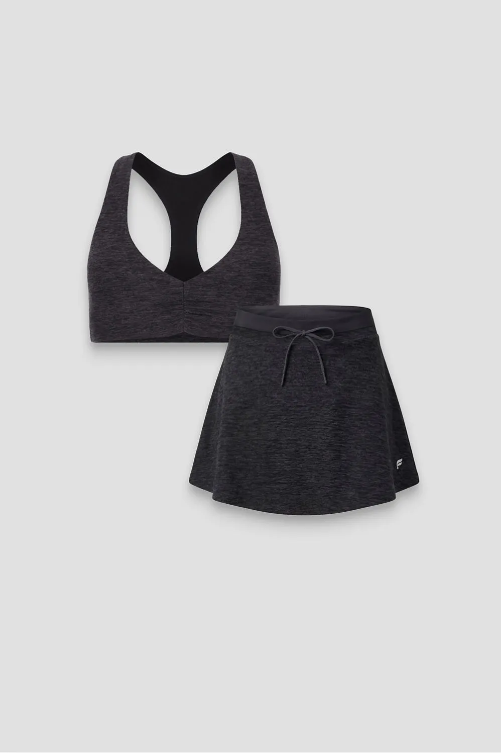 Heatherflex Ruched Bra + Heatherflex High-Waisted Mini Skirt 2-Piece Outfit sold by Fabletics