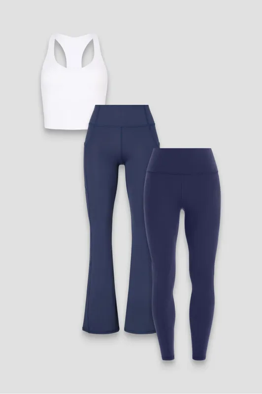 Cropped Built-In Bra Tank + Define H/W 7/8 + Oasis H/W Flare 3-Piece Bundle made by Fabletics