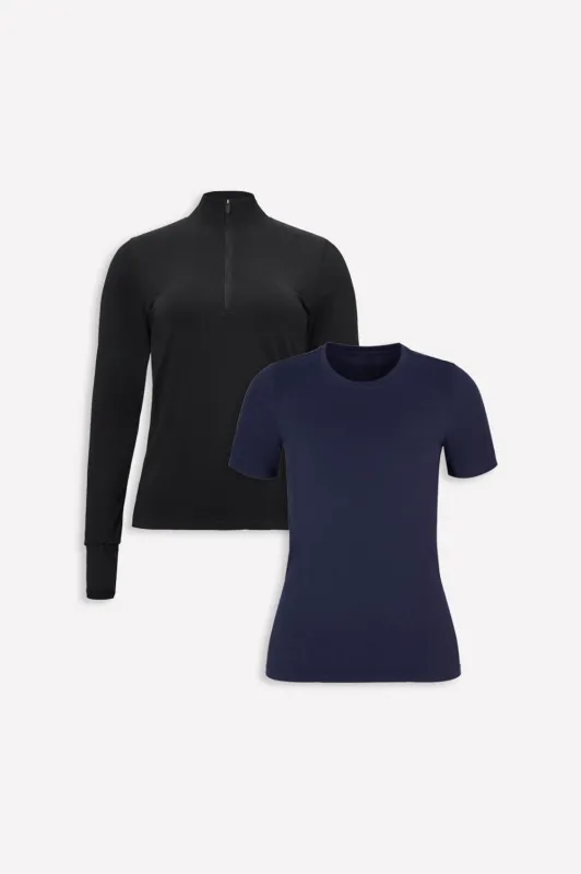 Feather Tech+ Half-Zip Top + Feather Tech+ Short-Sleeve Top 2-Piece Outfit made by Fabletics