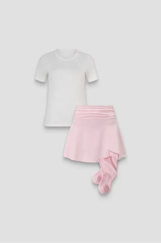 Feather Tech+ Short-Sleeve Top + Ruched Flounce Classic Mini Skirt + The Ruffle Sock 3-Piece Bundle made by Fabletics