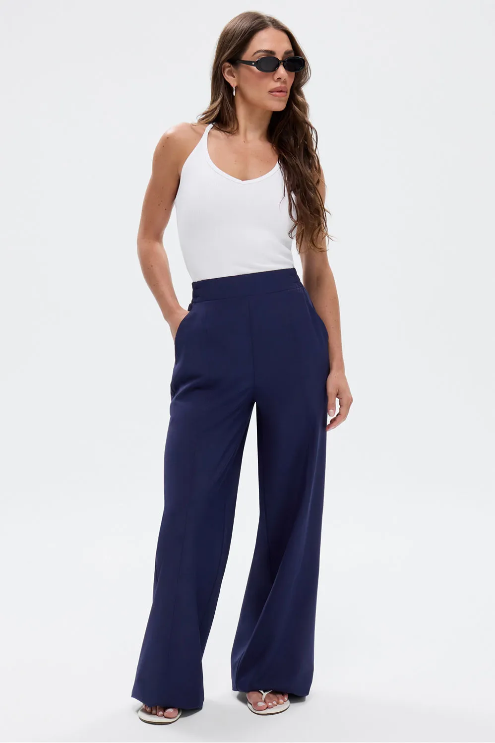 Soft Modal V-Neck Tank + Downtown Wide Leg Pant 2-Piece Outfit sold by Fabletics