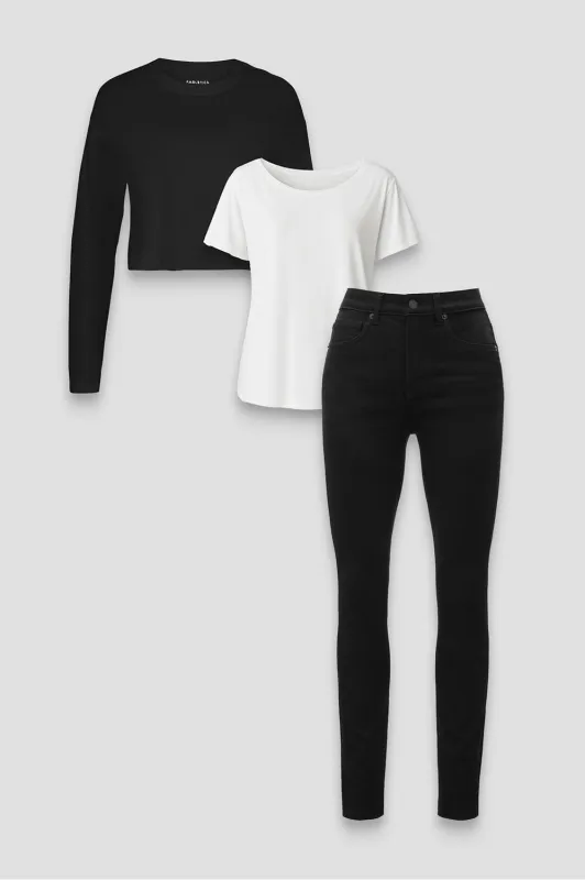 Oversized Tee + 100% Cotton Boxy L/S Tee + High Rise Skinny Jean 3-Piece Bundle made by Fabletics