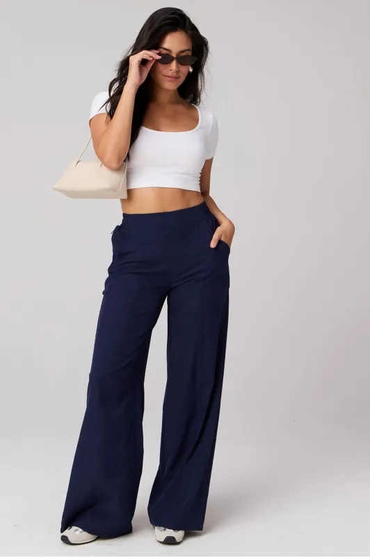 Sleek Seamless Scoop Neck Short-Sleeve Top + Downtown Wide Leg Pant 2-Piece Outfit made by Fabletics