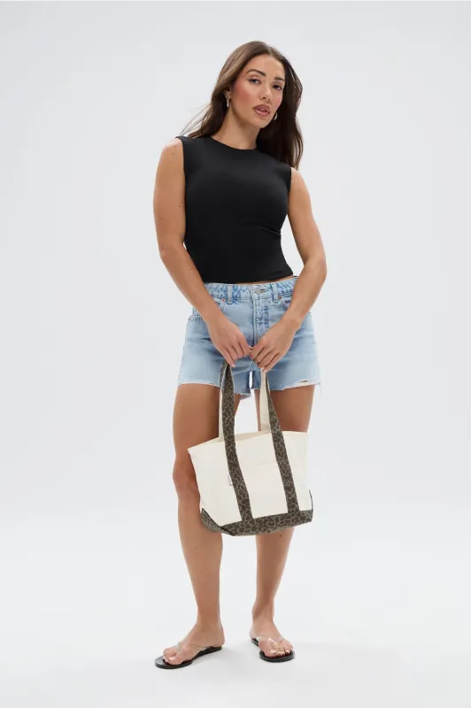 Cotton Cropped Muscle Tee + H/R Denim Shorts + Canvas Mini Tote 3-Piece Bundle made by Fabletics