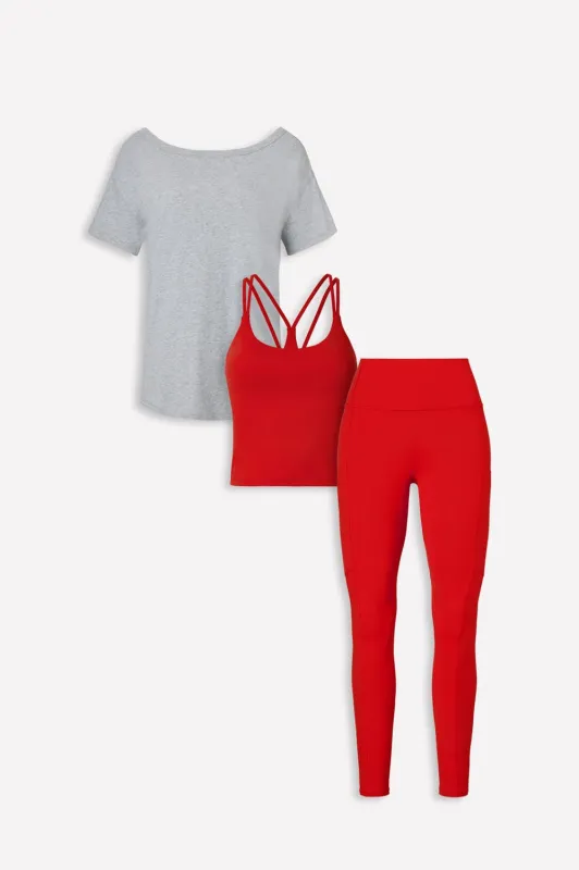 100% Cotton Oversized Tee + Principal Built-In Bra Tank + On-The-Go HW Legging 3-Piece Bundle made by Fabletics