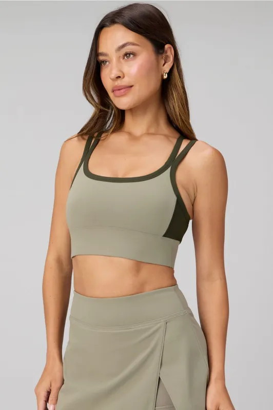 Principal Color Block Longline Medium Impact Bra made by Fabletics