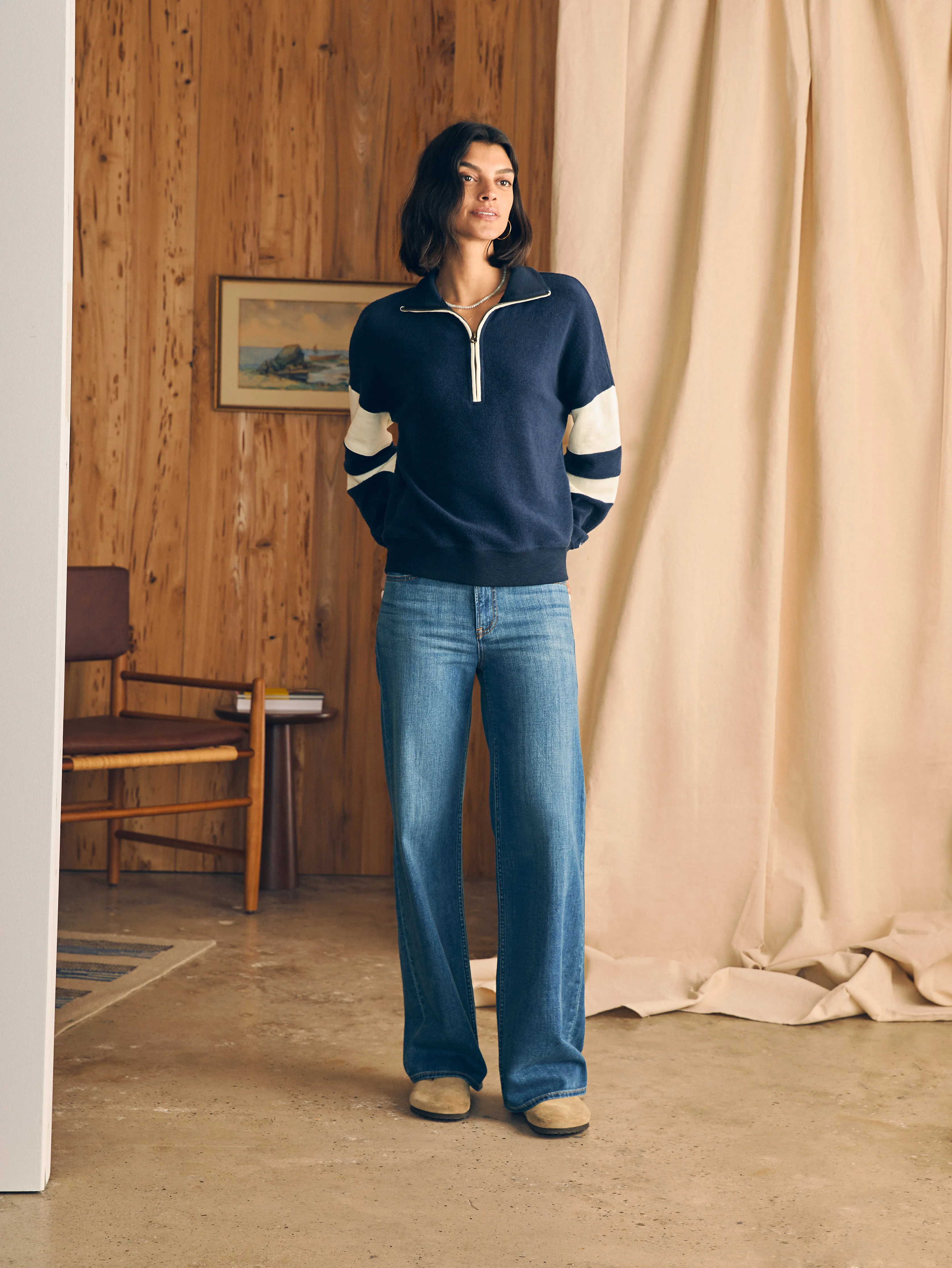 Beach Fleece Quarter Zip - Navy Multi sold by Faherty product image thumbnail 4