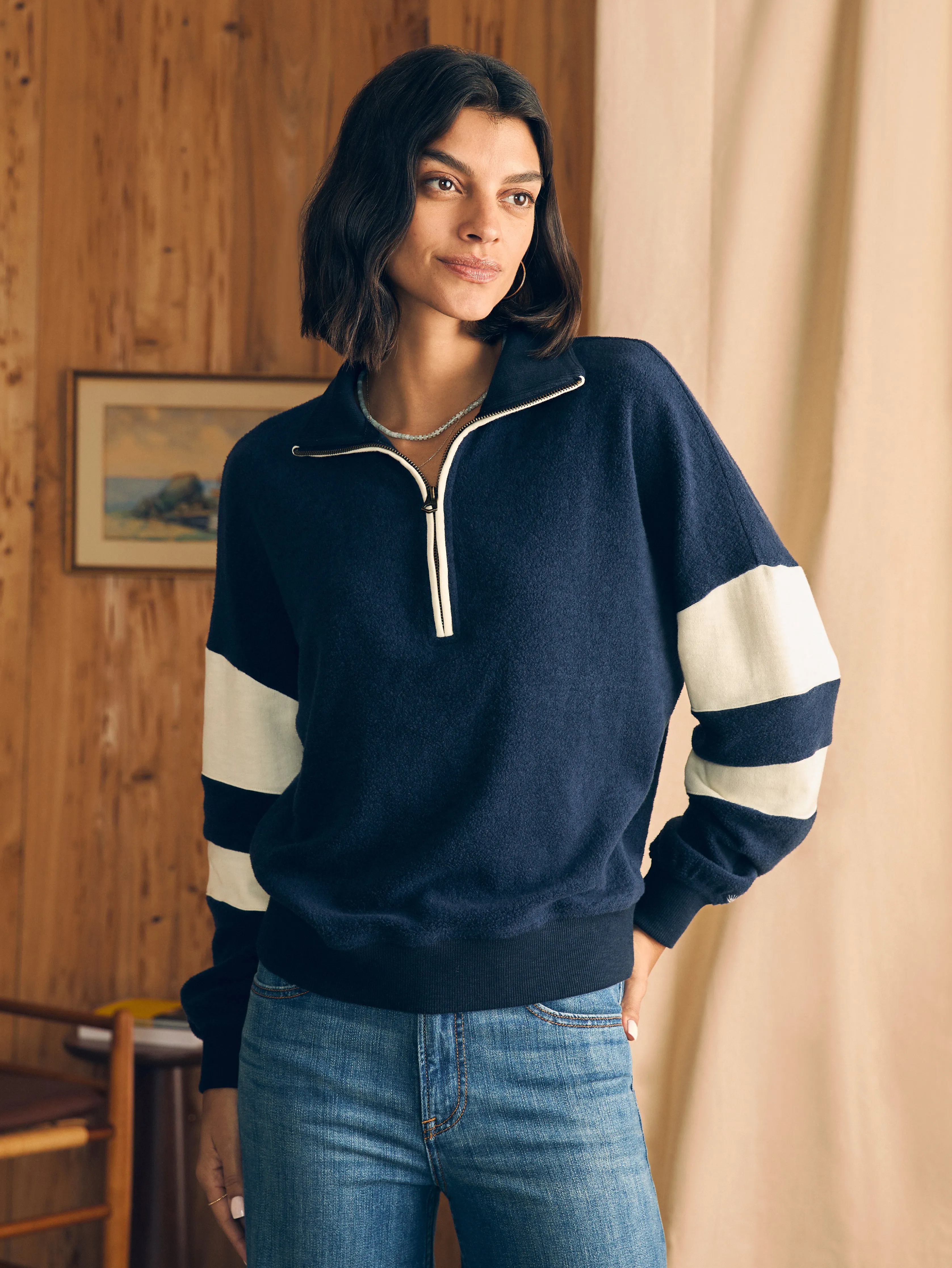 Beach Fleece Quarter Zip - Navy Multi sold by Faherty