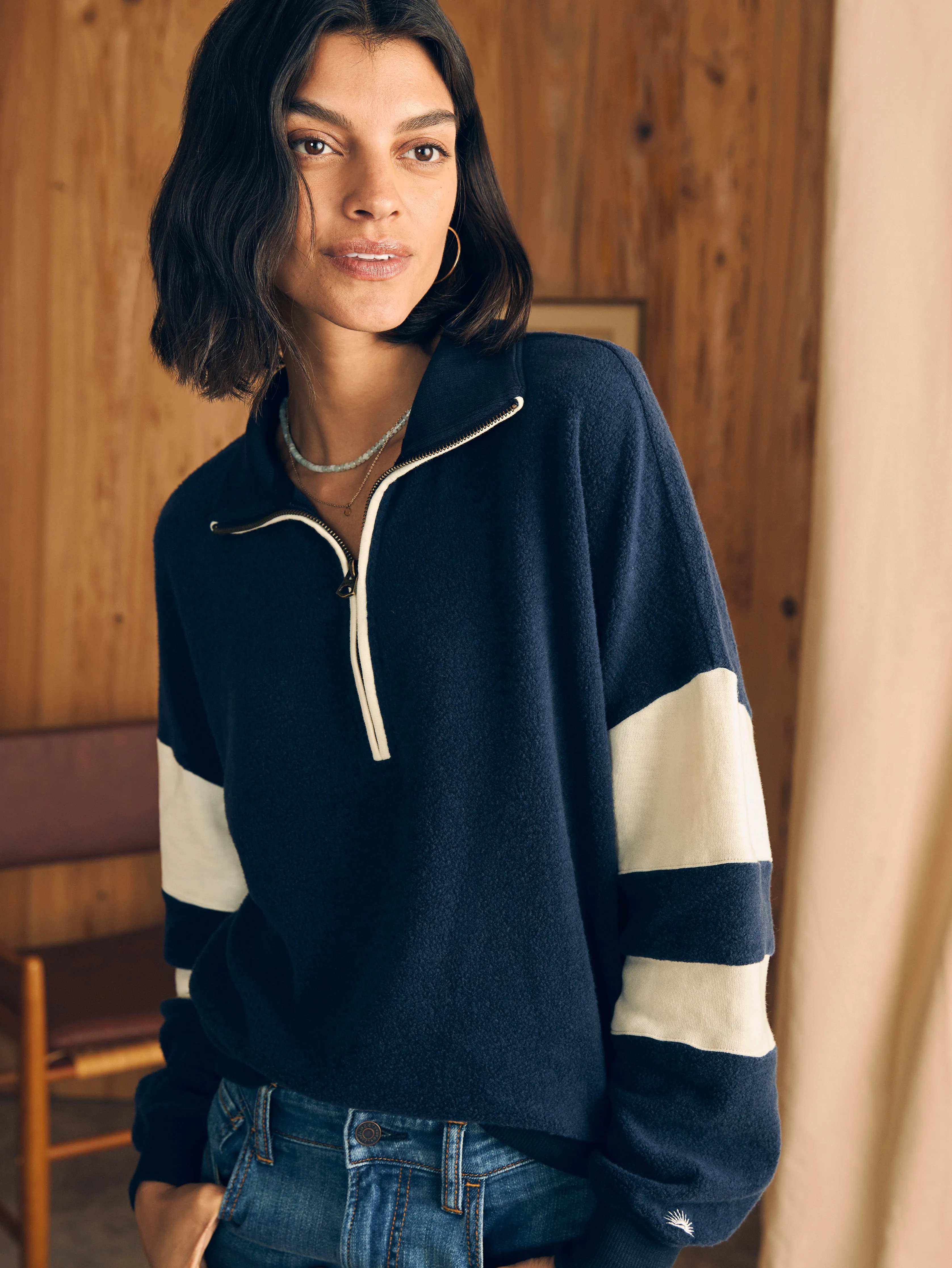 Beach Fleece Quarter Zip - Navy Multi sold by Faherty product image thumbnail 3