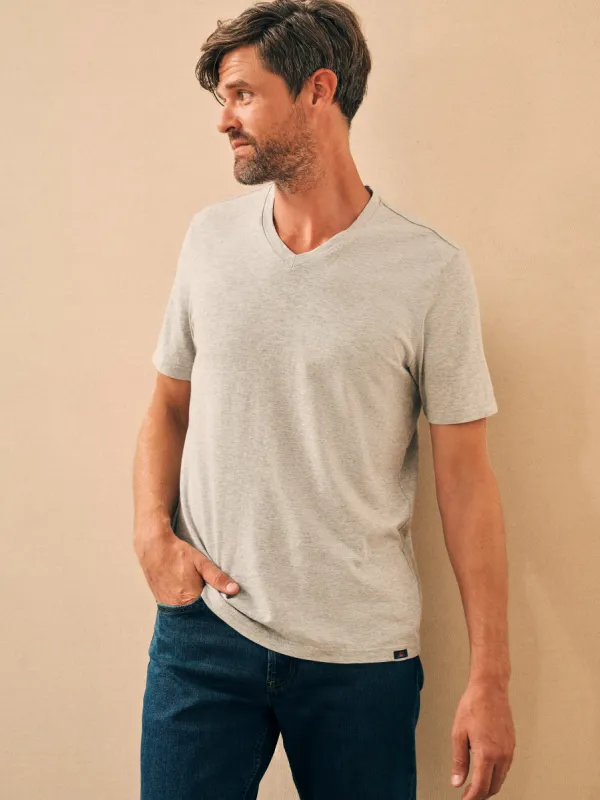 Sunwashed V-Neck Tee - Heather Grey sold by Faherty