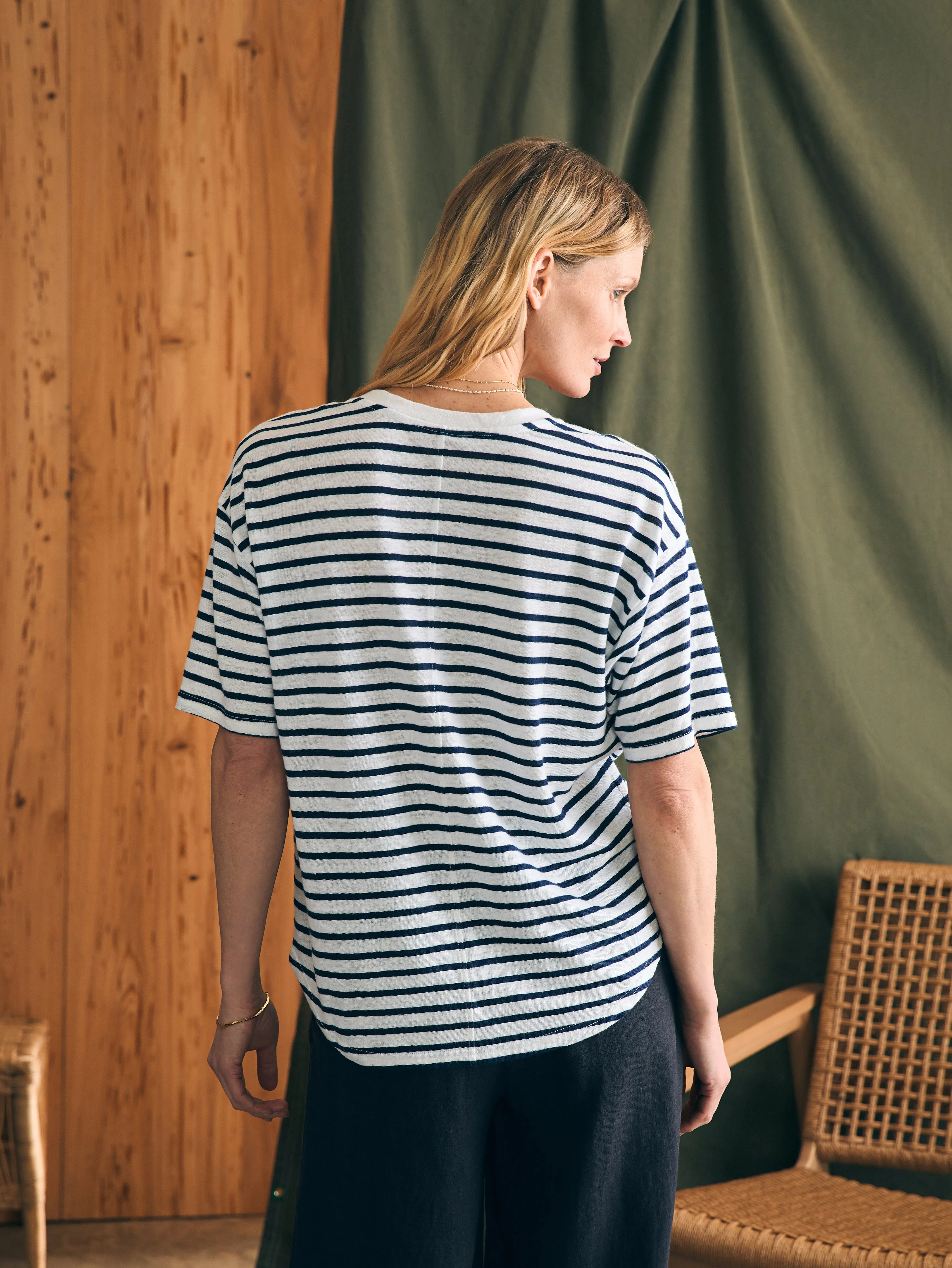 Oceanside Linen V-Neck Tee - Ahoy Stripe sold by Faherty product image thumbnail 5