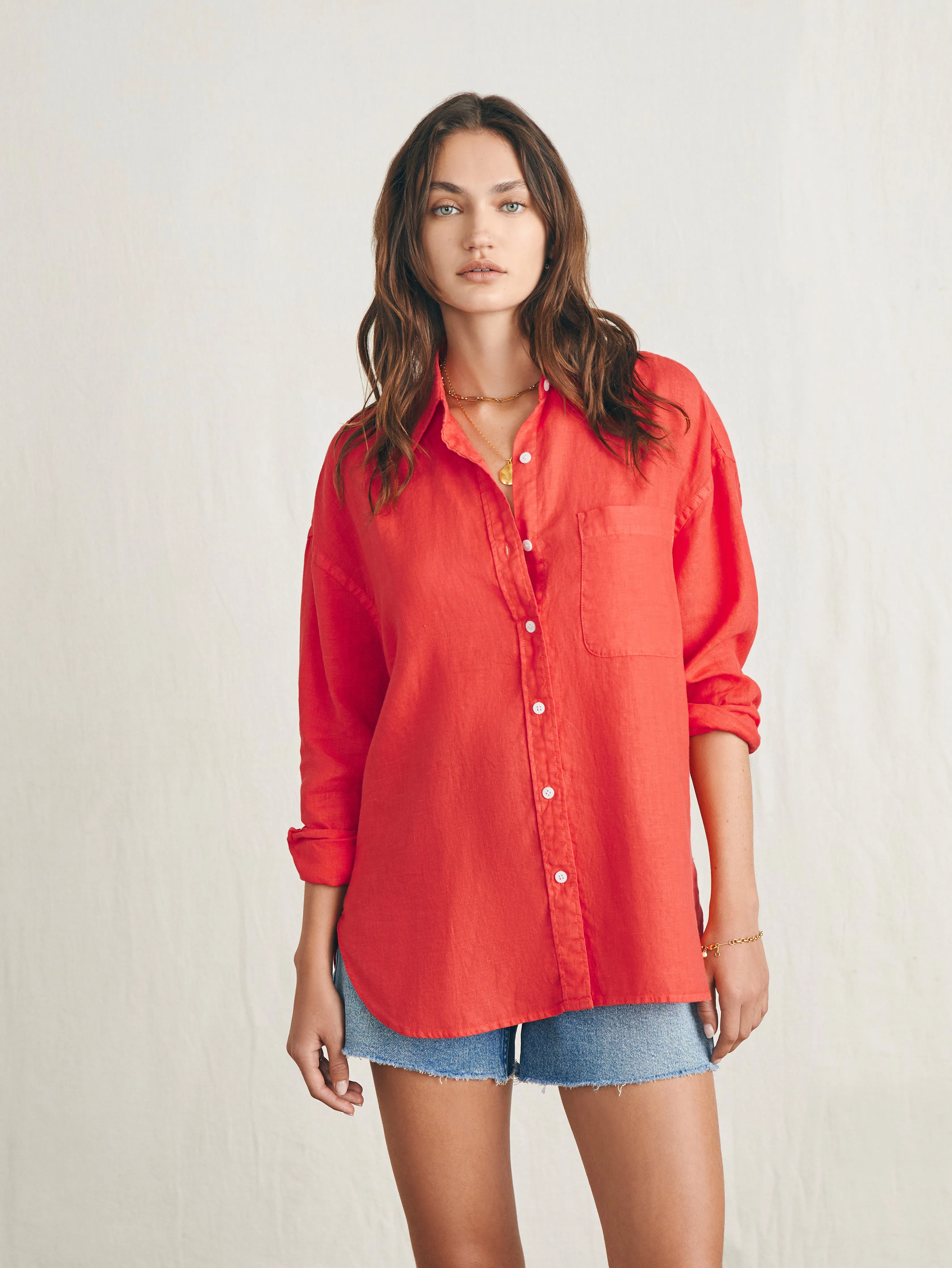 Laguna Linen Relaxed Shirt - Poppy Red sold by Faherty