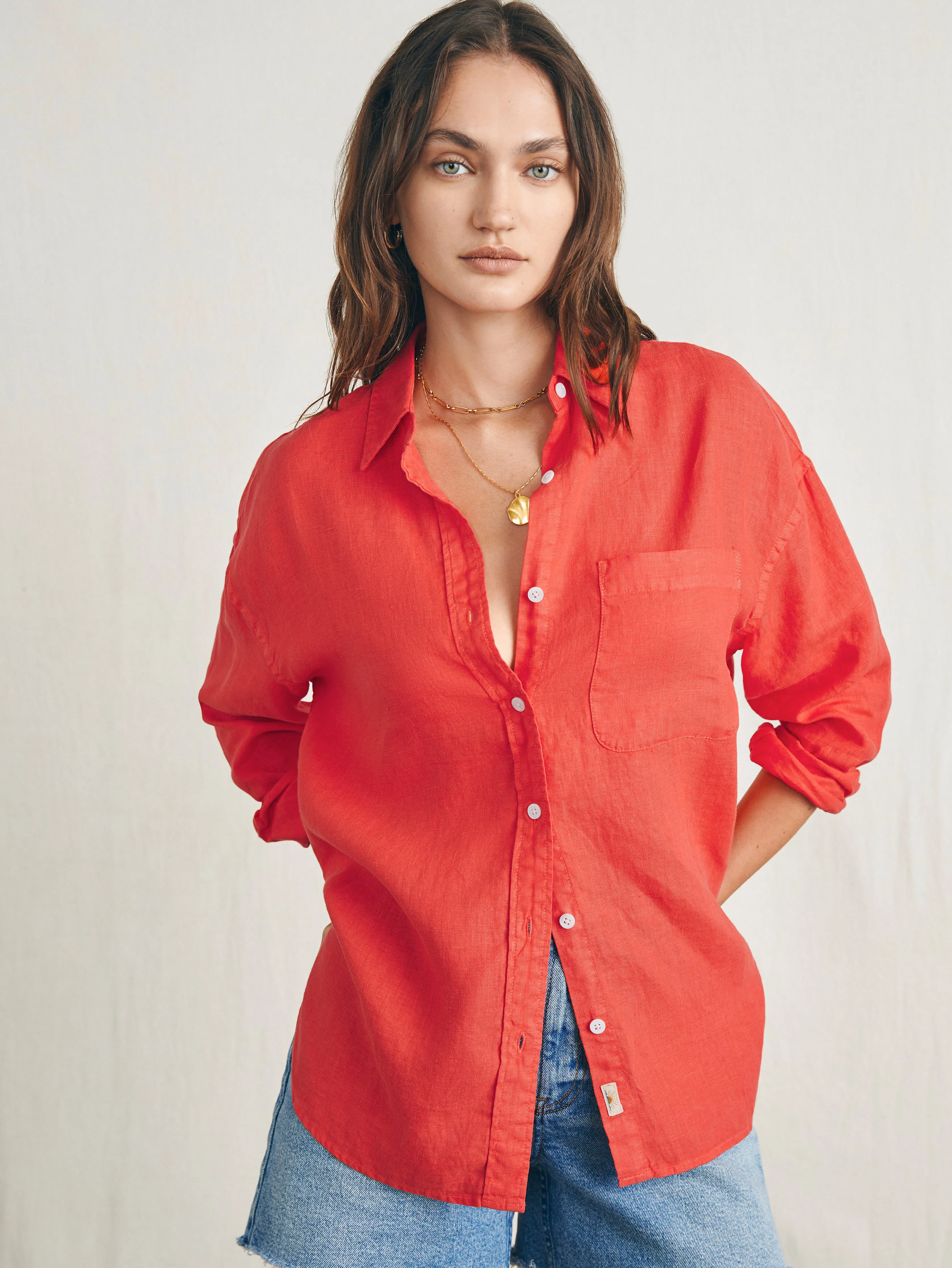 Laguna Linen Relaxed Shirt - Poppy Red sold by Faherty product image thumbnail 5