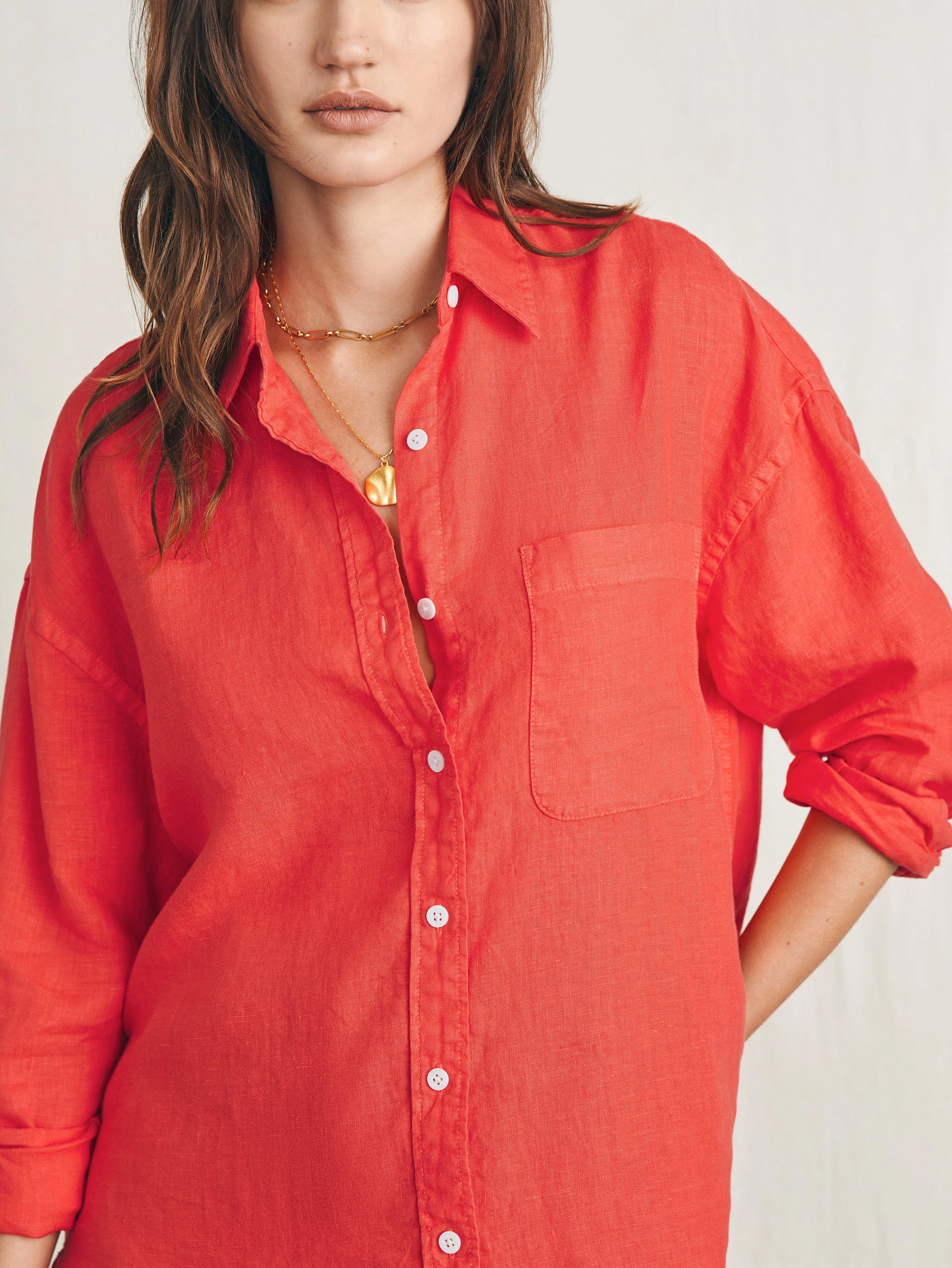 Laguna Linen Relaxed Shirt - Poppy Red sold by Faherty product image thumbnail 4