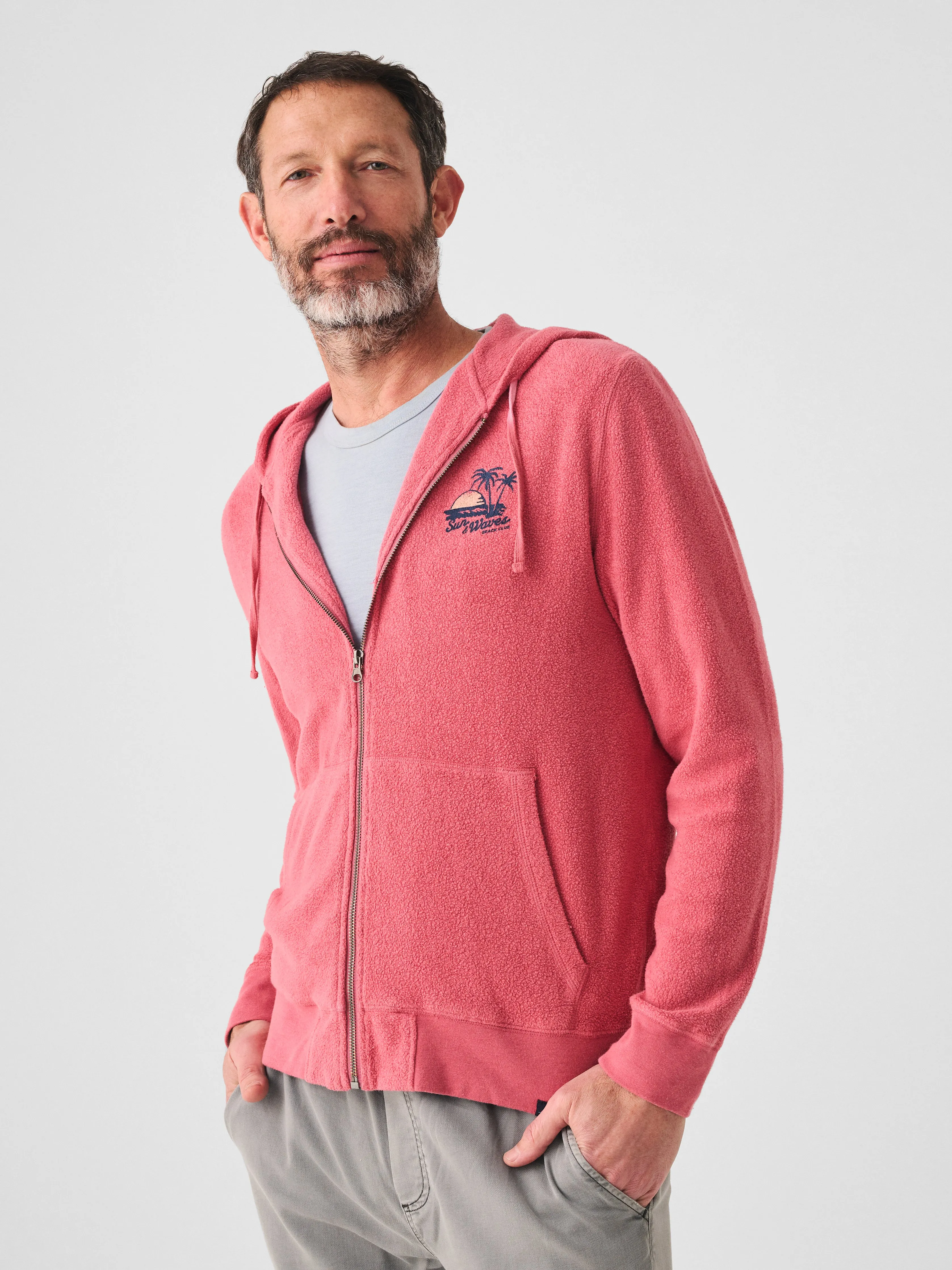 Beach Fleece Zip Hoodie - Venice Red sold by Faherty product image thumbnail 3