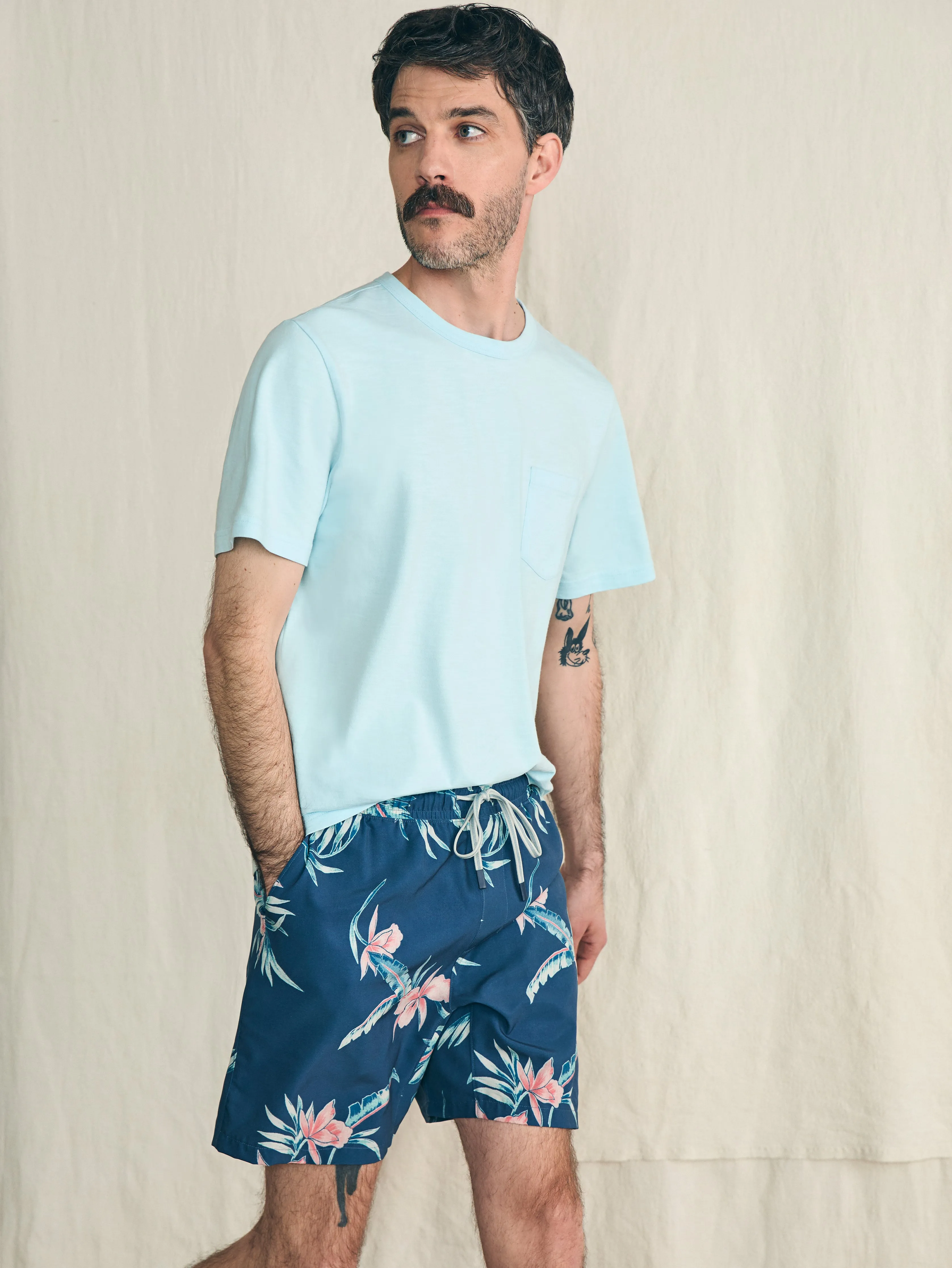 Shorelite Active Swim Short (7" Inseam) - Navy Island Orchid sold by Faherty