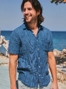 Short-Sleeve Palma Linen Shirt (Tall) - Indigo Basketweave sold by Faherty