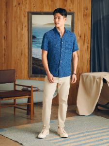 Short-Sleeve Palma Linen Shirt (Tall) - Indigo Basketweave sold by Faherty