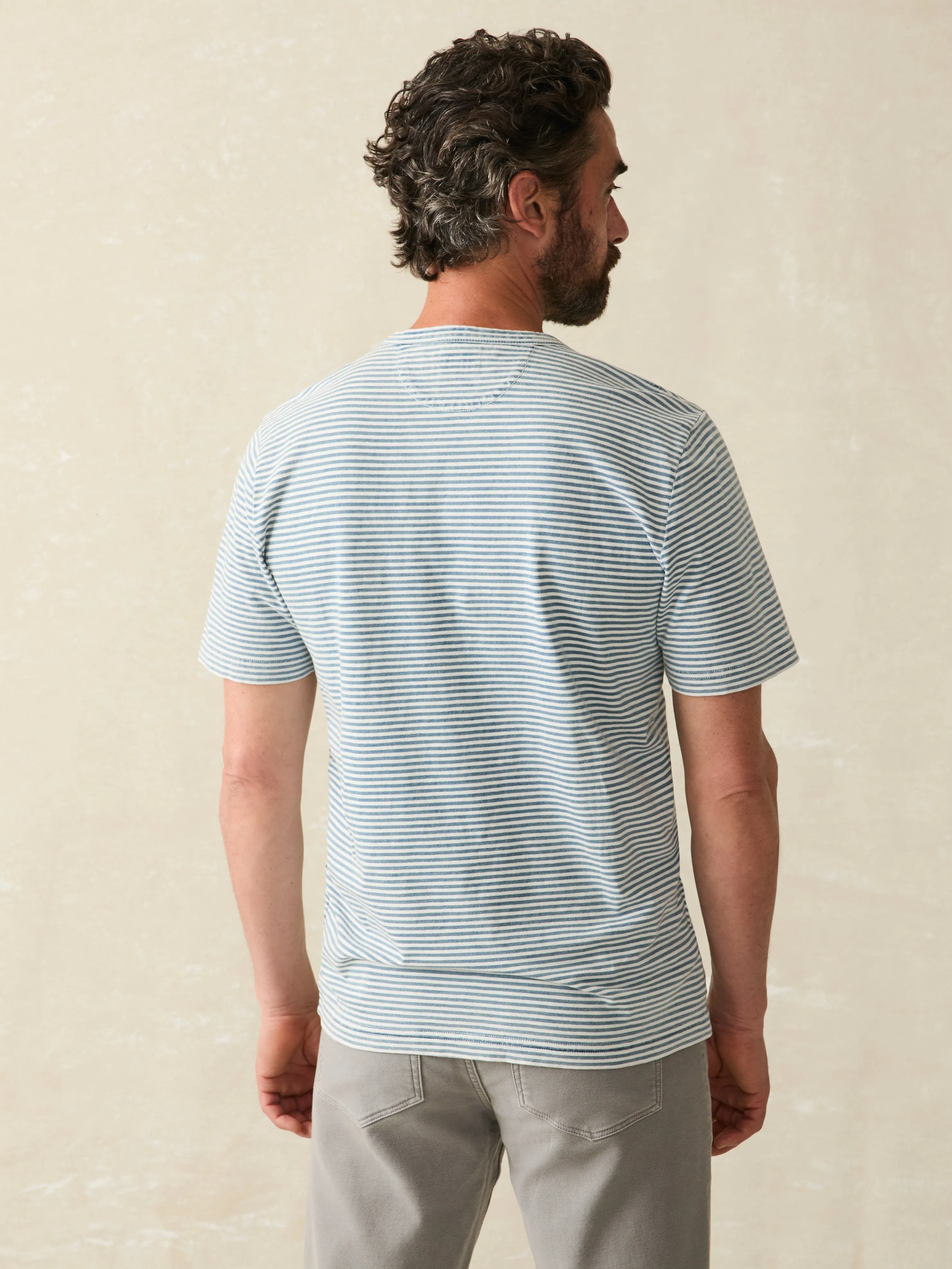 Short-Sleeve Indigo Pocket Tee - Azure Stream Stripe sold by Faherty product image thumbnail 5