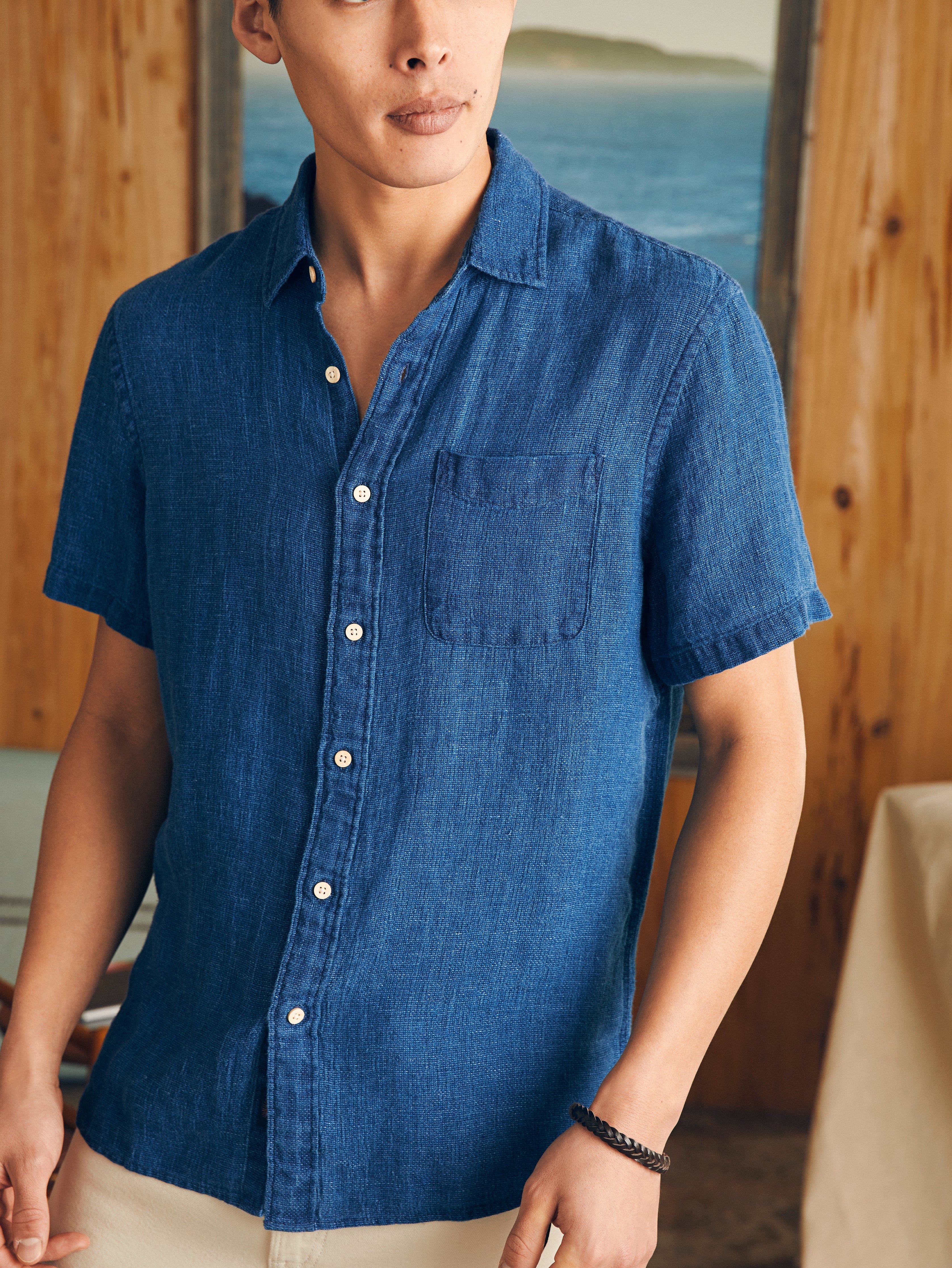 Short-Sleeve Palma Linen Shirt (Tall) - Indigo Basketweave sold by Faherty product image thumbnail 2