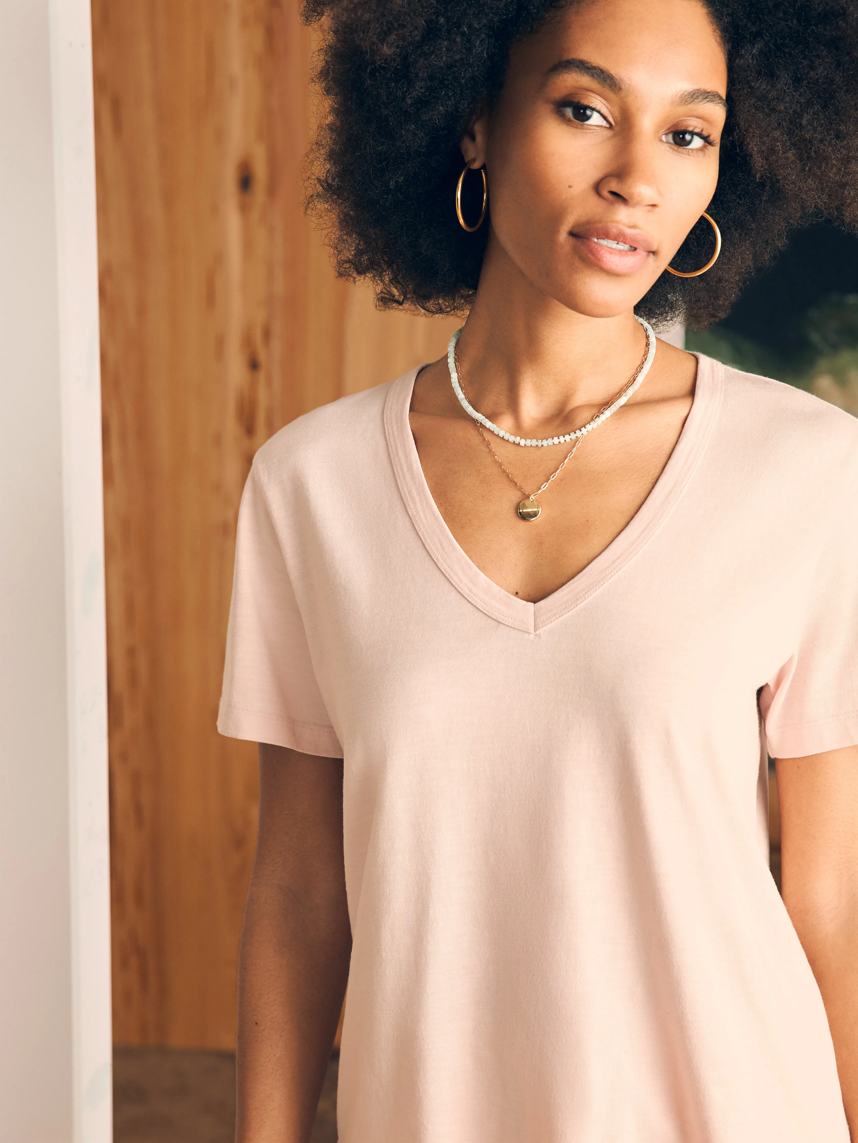 Sunwashed V-Neck Tee - Peach Whip sold by Faherty product image thumbnail 2