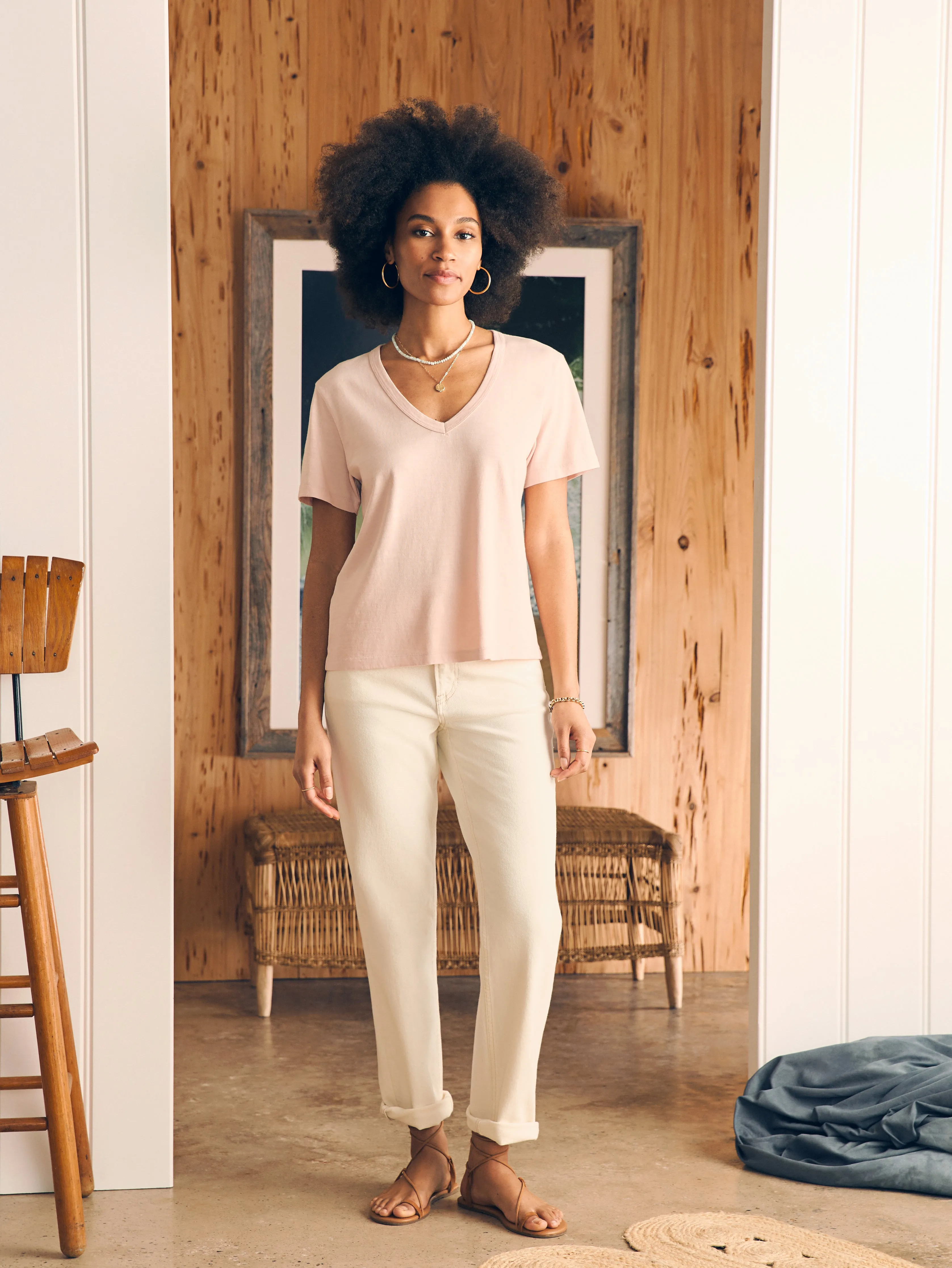 Sunwashed V-Neck Tee - Peach Whip sold by Faherty product image thumbnail 4