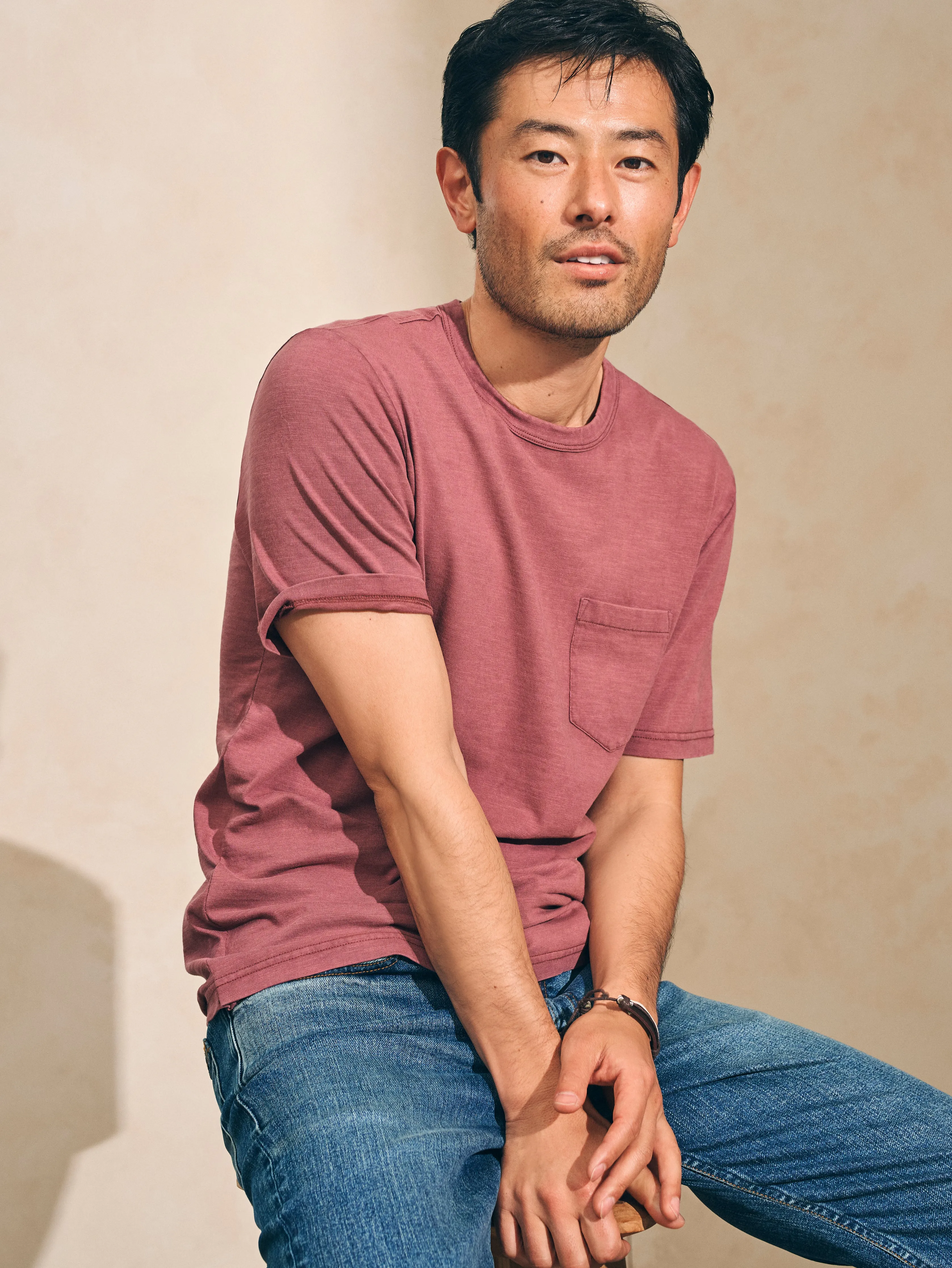 Sunwashed Pocket Tee (Tall) - Plum Wine sold by Faherty product image thumbnail 3