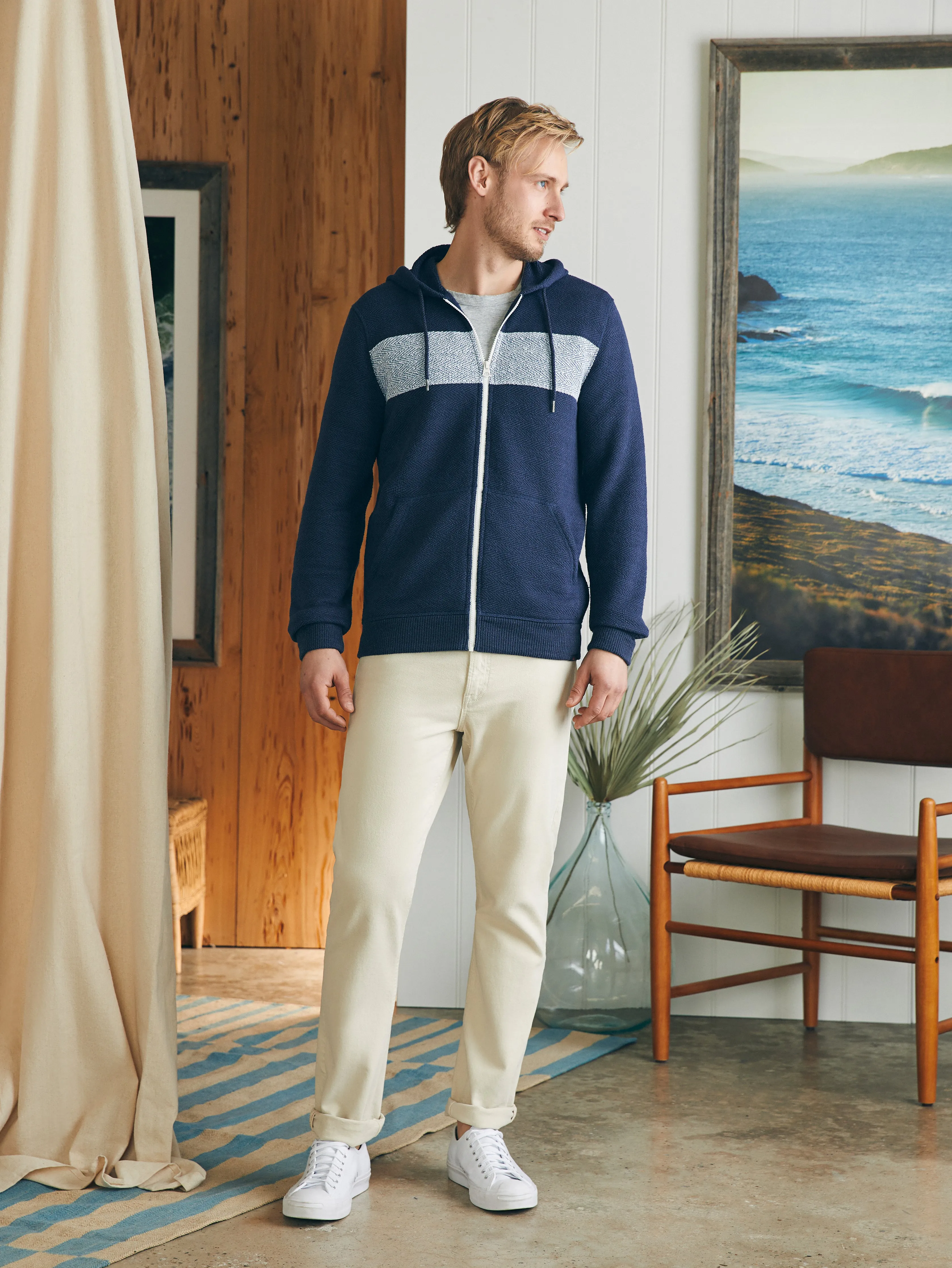 Whitewater Full Zip Hoodie - Blue Nights Surf Stripe sold by Faherty product image thumbnail 4