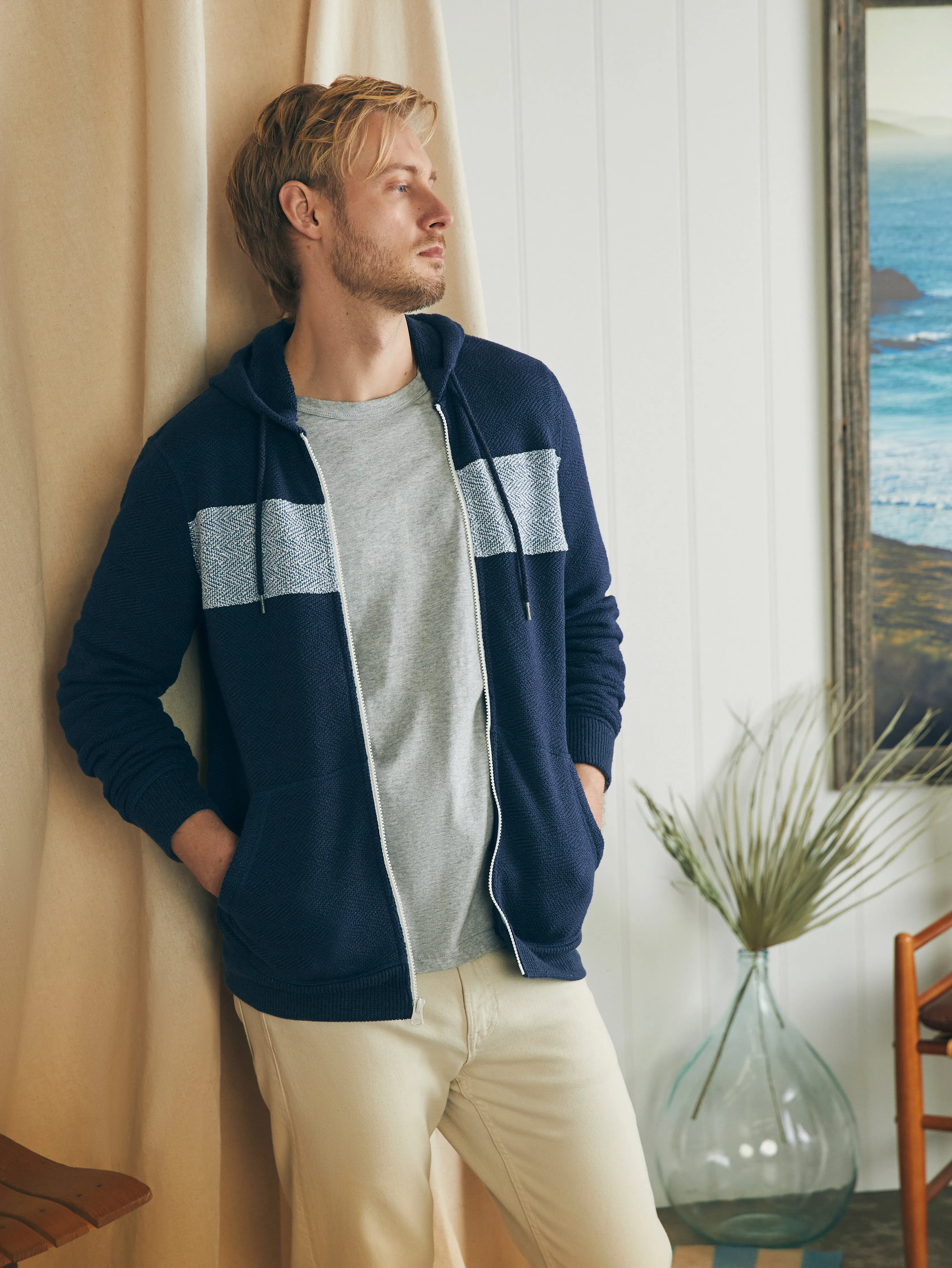Whitewater Full Zip Hoodie - Blue Nights Surf Stripe sold by Faherty product image thumbnail 3