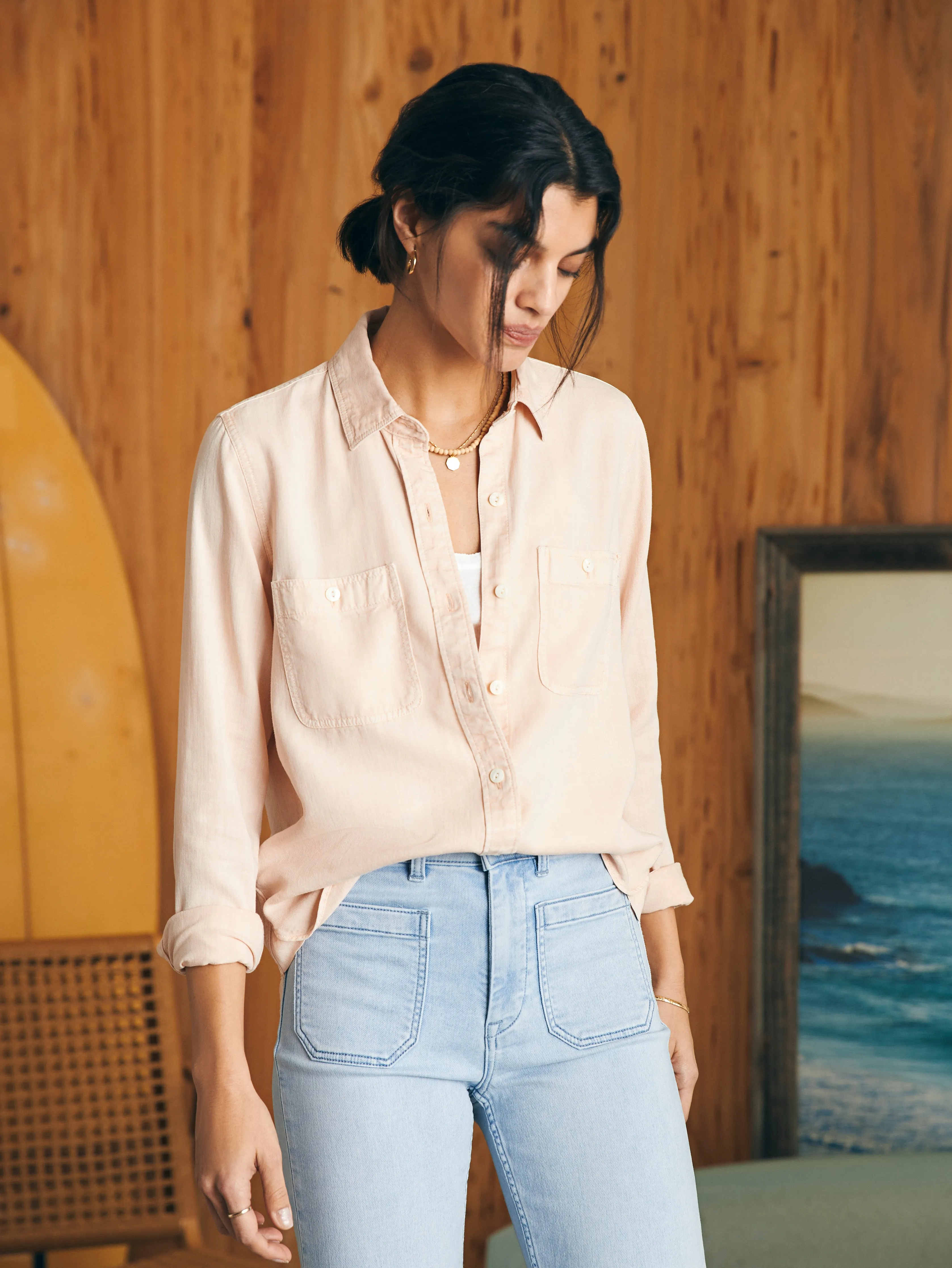 Tried & True Chambray Shirt - Peach Whip sold by Faherty product image thumbnail 3
