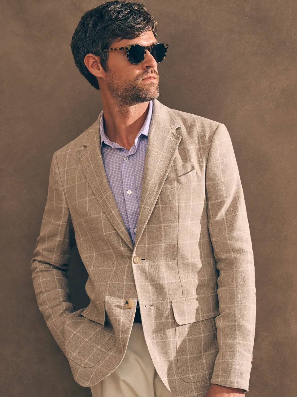 Reserve Linen Yarn Dyed Blazer - Summer Sands Windowpane sold by Faherty product image thumbnail 3