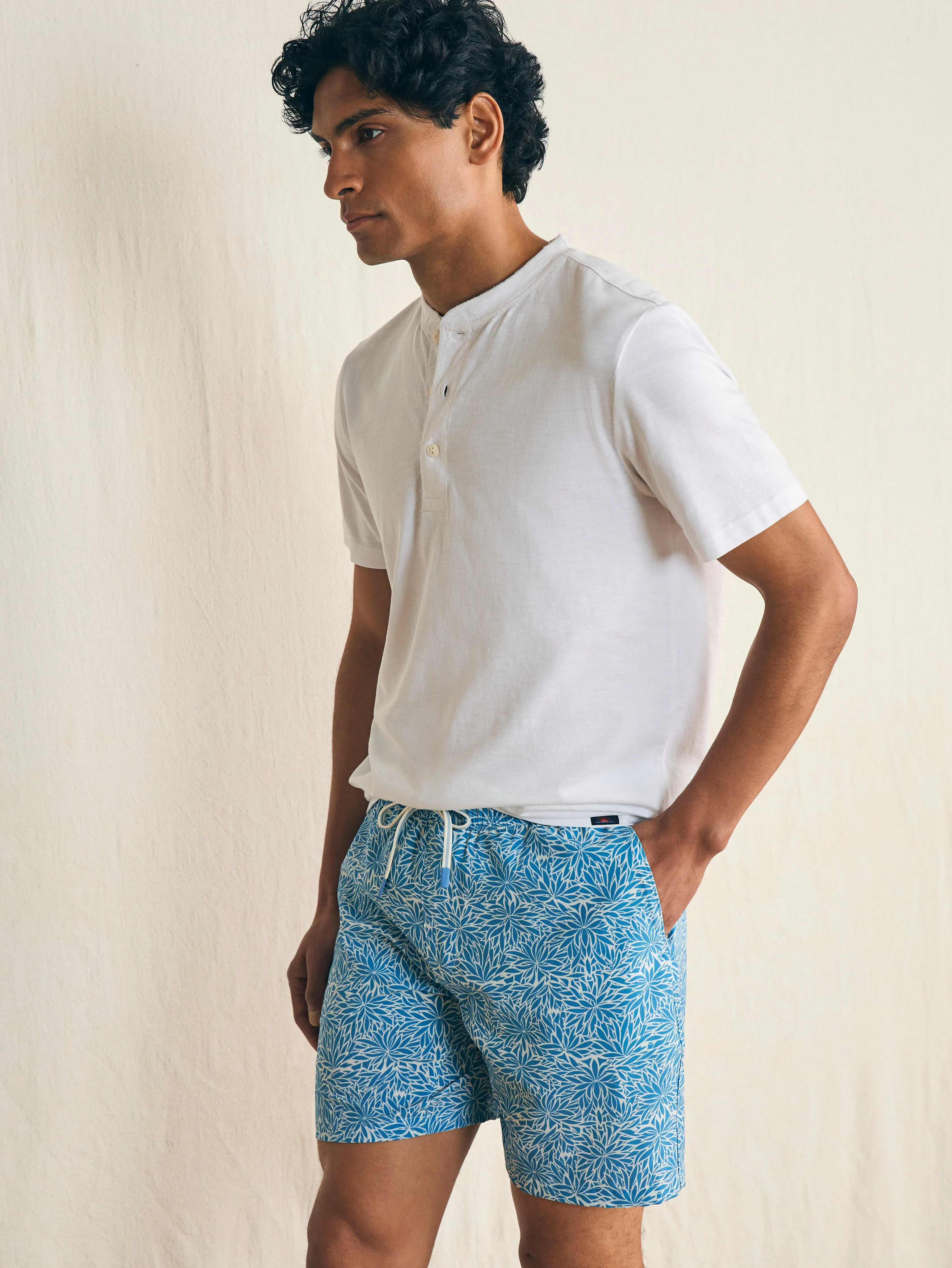 Shorelite Active Swim Short (7" Inseam) - Blue Waters Frond sold by Faherty