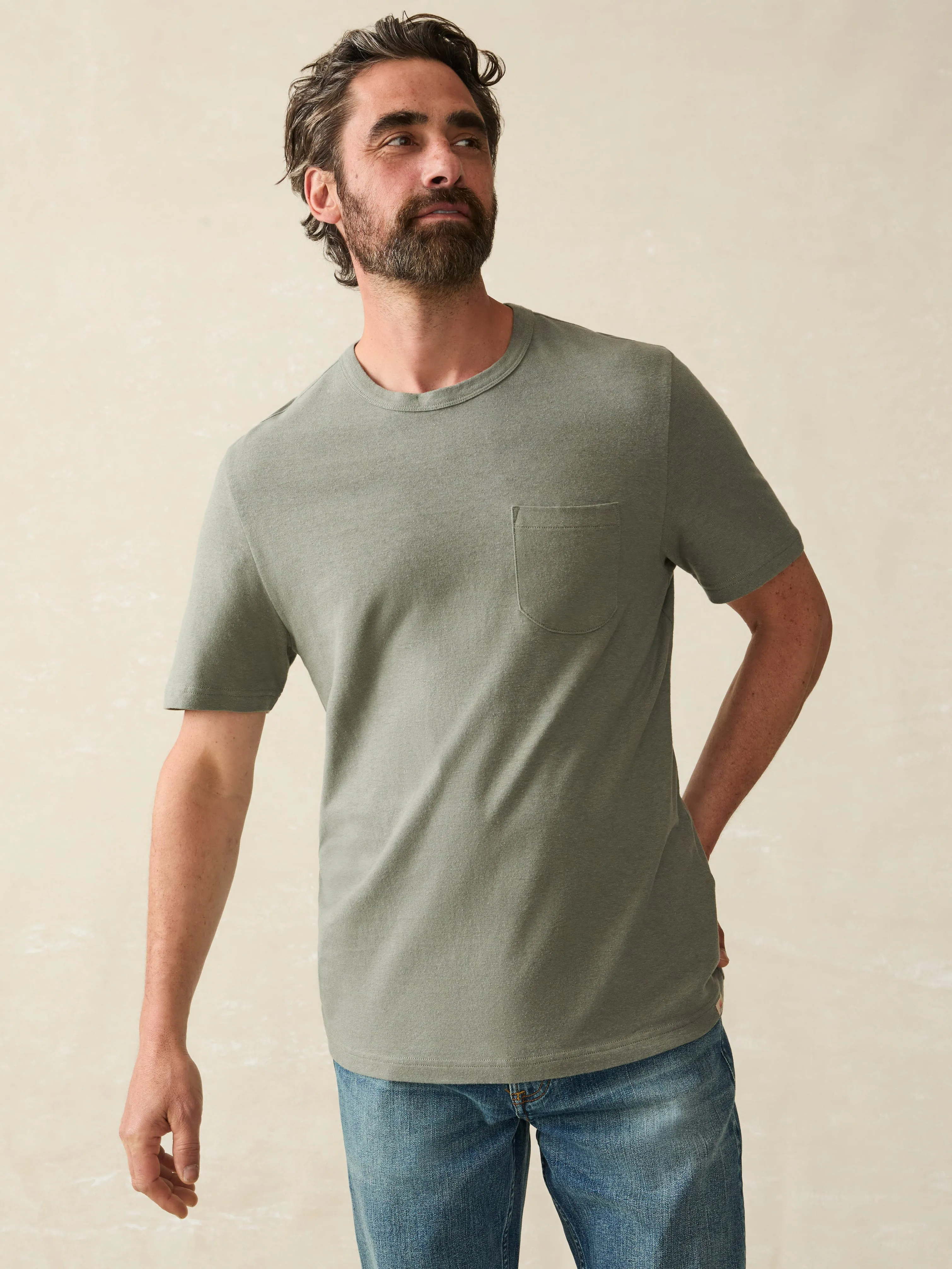 Short-Sleeve Hemp Blend Tee - Olive Dusk sold by Faherty