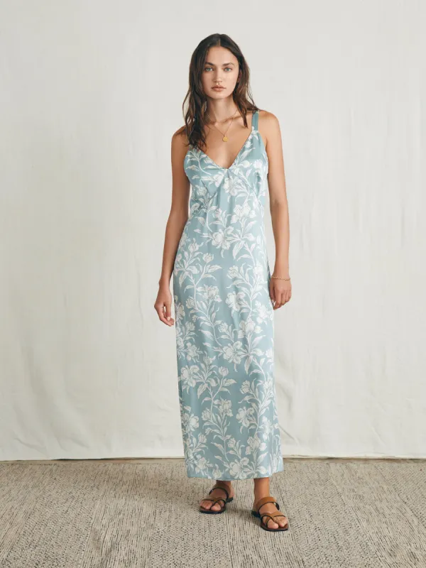Sandwashed Silk Slip Dress - Silver Blue Chiyoda Floral sold by Faherty