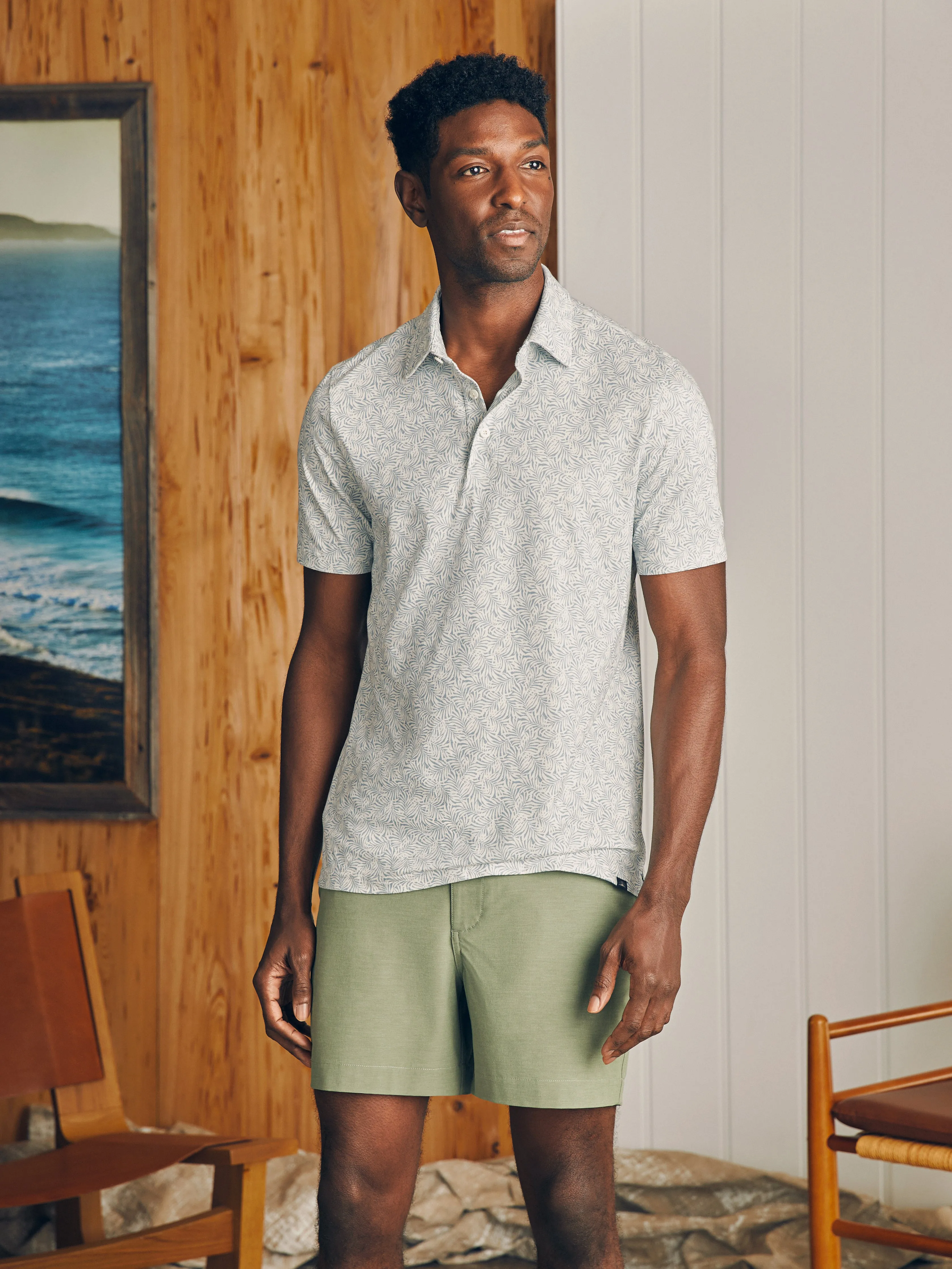 Movement™ Short-Sleeve Pique Polo Shirt - Sky Canopy Print sold by Faherty product image thumbnail 2