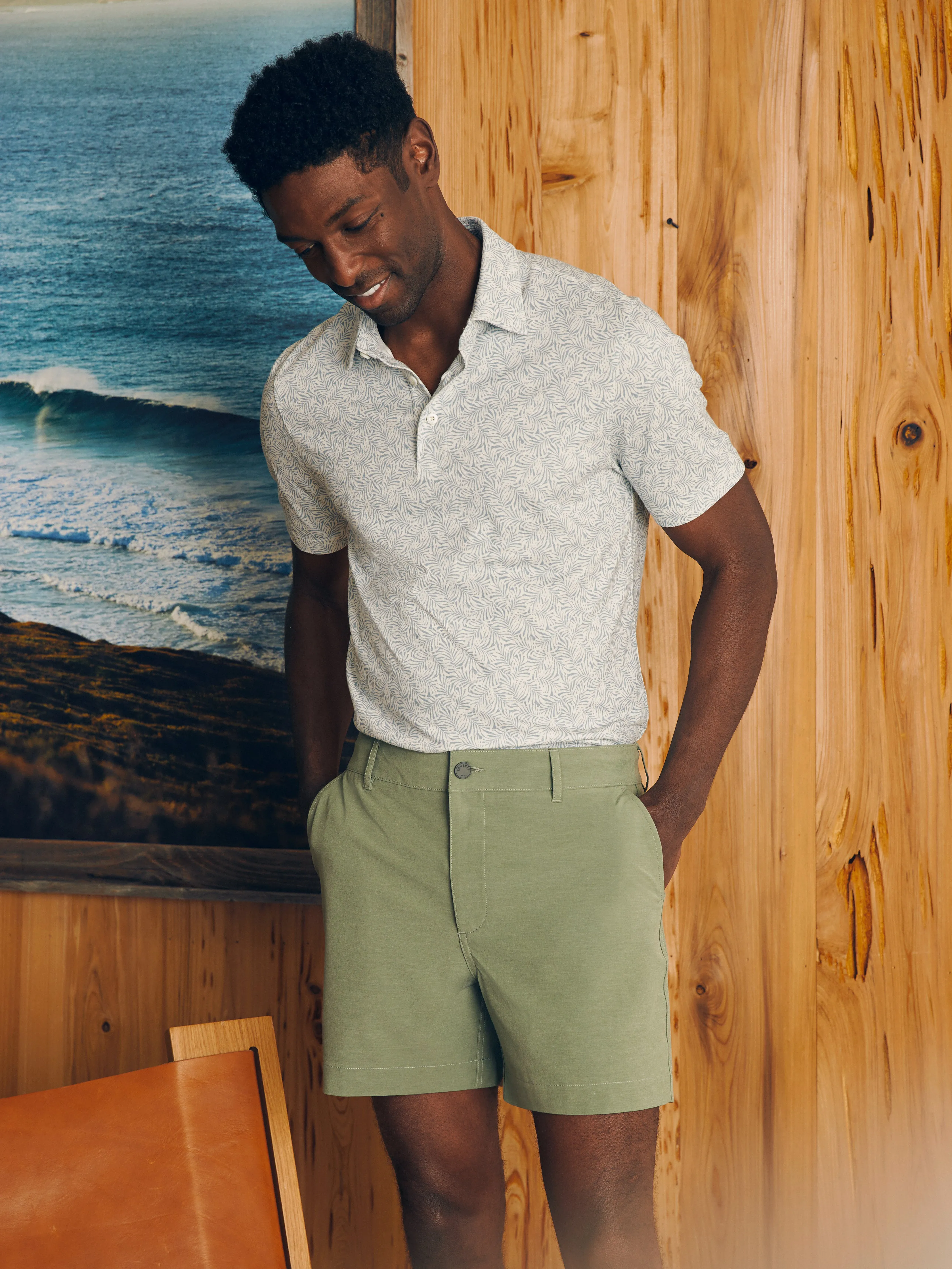 Movement™ Short-Sleeve Pique Polo Shirt - Sky Canopy Print sold by Faherty product image thumbnail 3