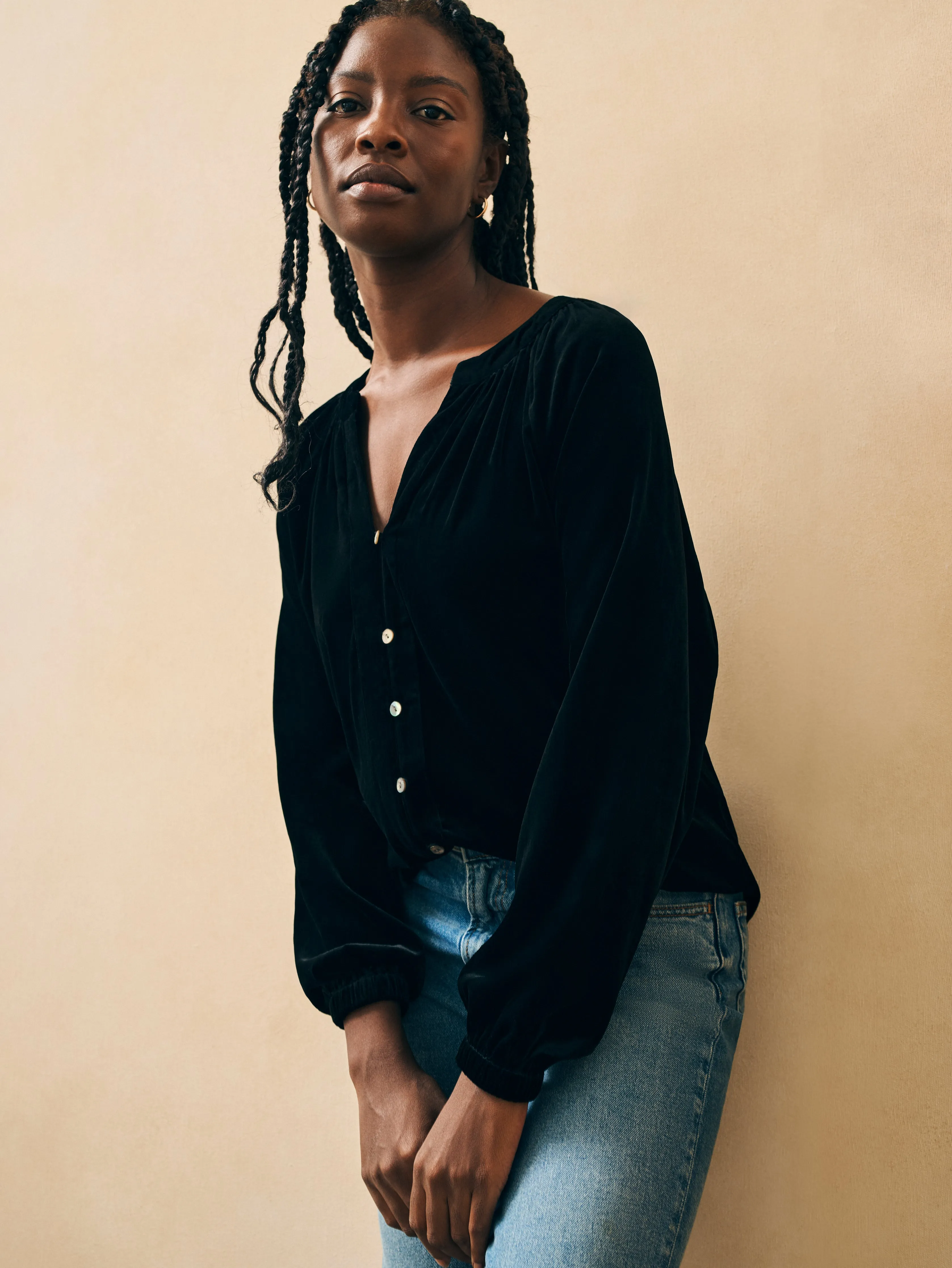 Stretch Silk Velvet Naomi Top - Black sold by Faherty product image thumbnail 3