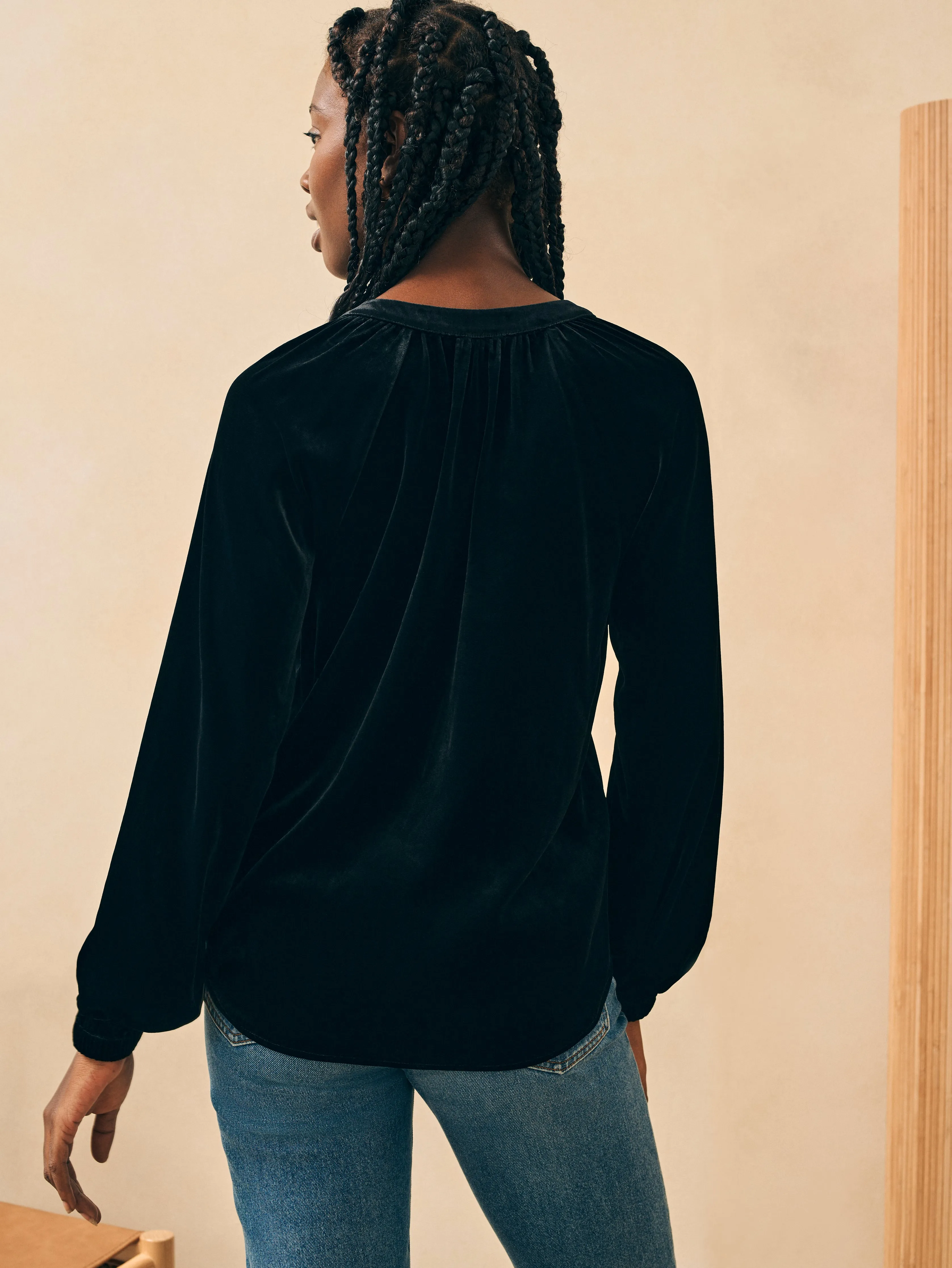 Stretch Silk Velvet Naomi Top - Black sold by Faherty product image thumbnail 4