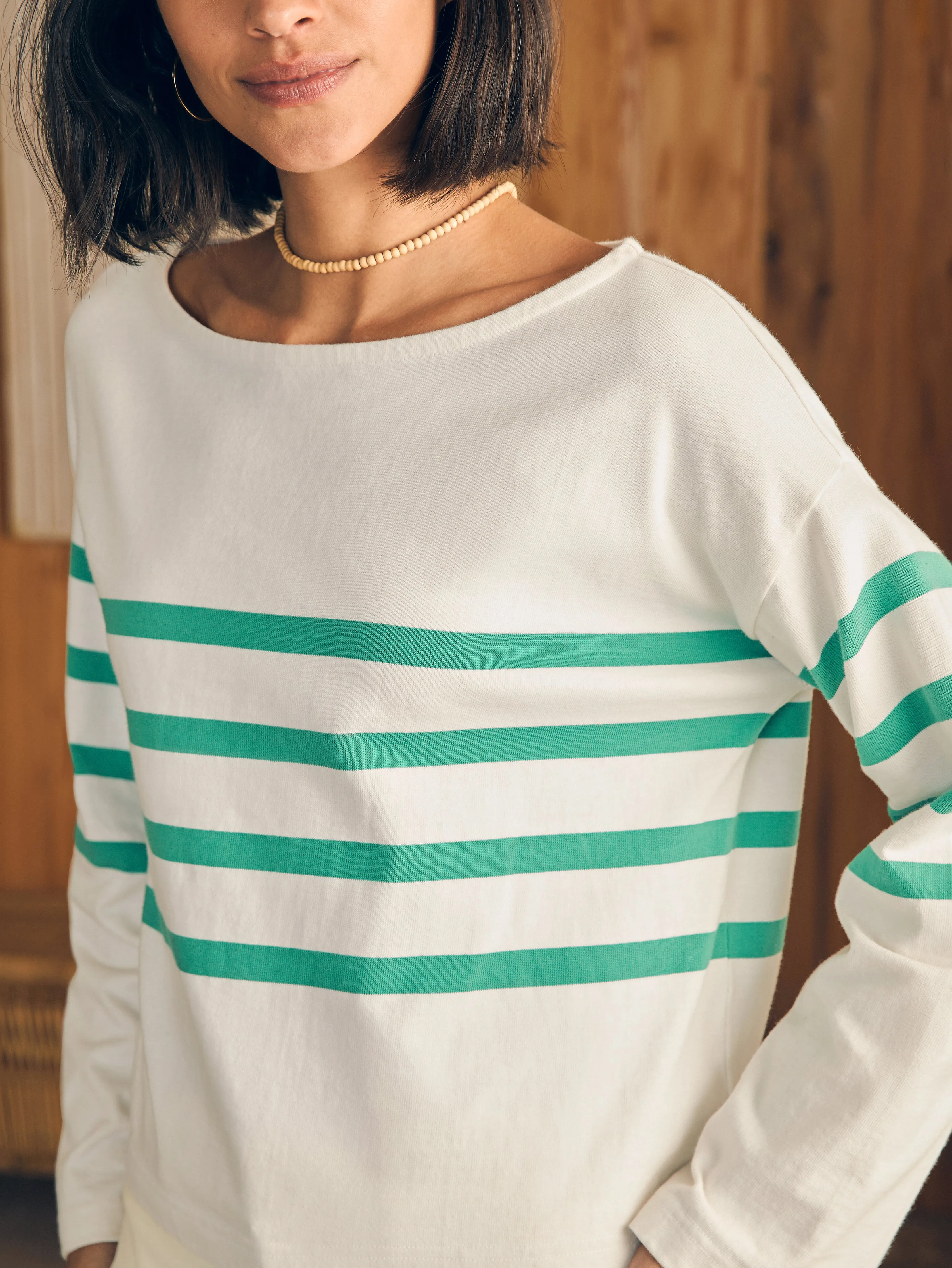 Sport Jersey Long-Sleeve Tee - Green Cape May Stripe sold by Faherty product image thumbnail 2