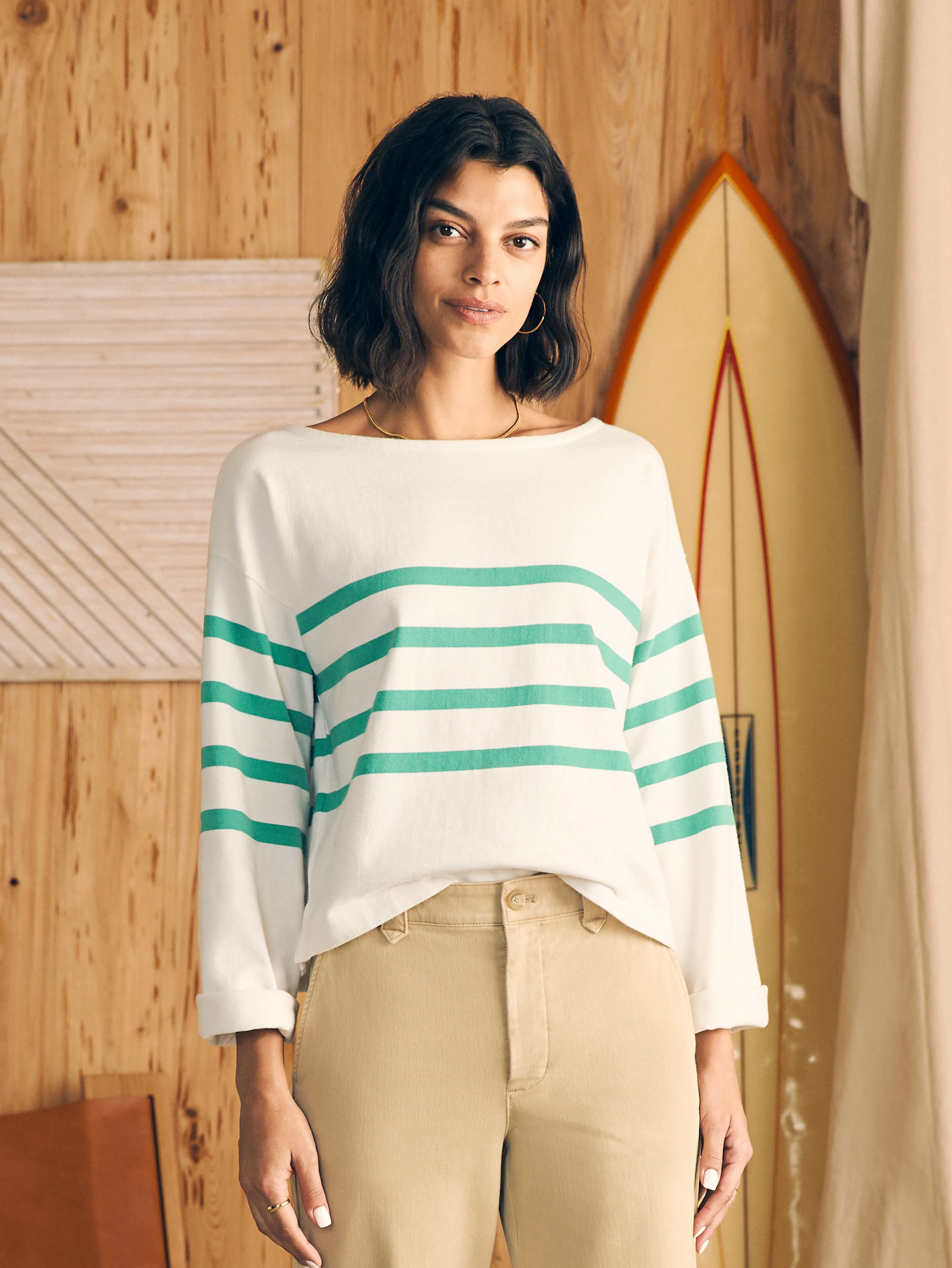 Sport Jersey Long-Sleeve Tee - Green Cape May Stripe sold by Faherty