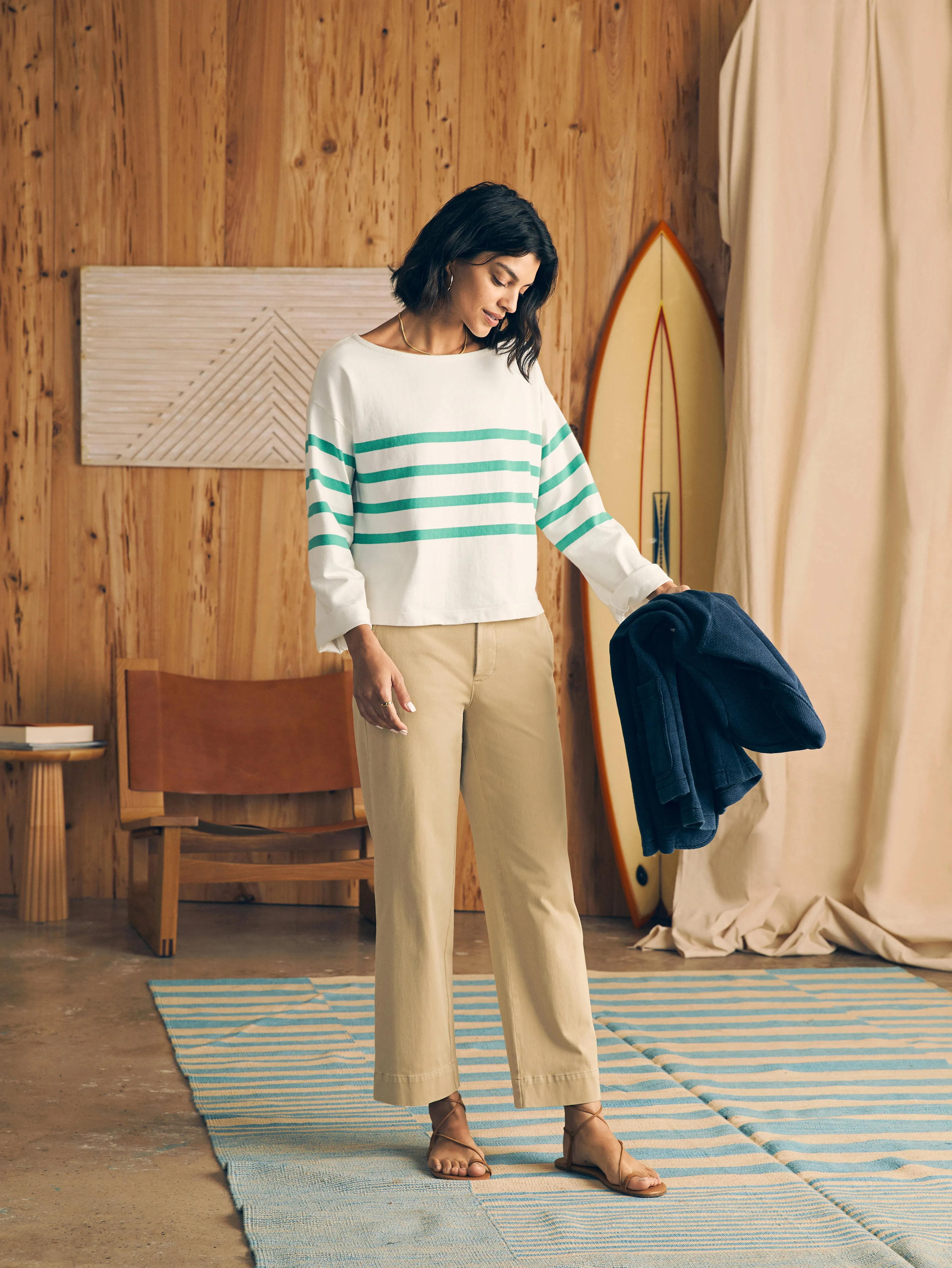 Sport Jersey Long-Sleeve Tee - Green Cape May Stripe sold by Faherty product image thumbnail 3