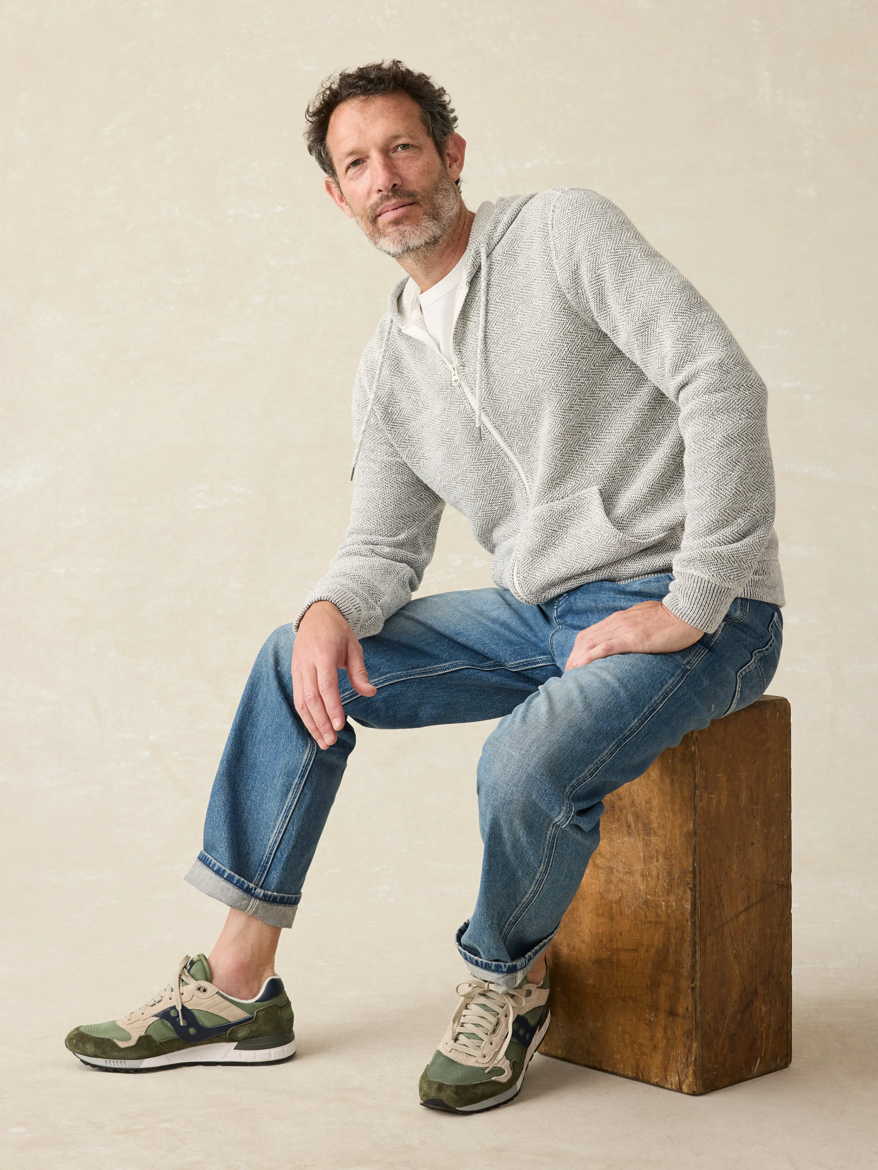 Whitewater Full Zip Hoodie - Grey Shell Loop sold by Faherty