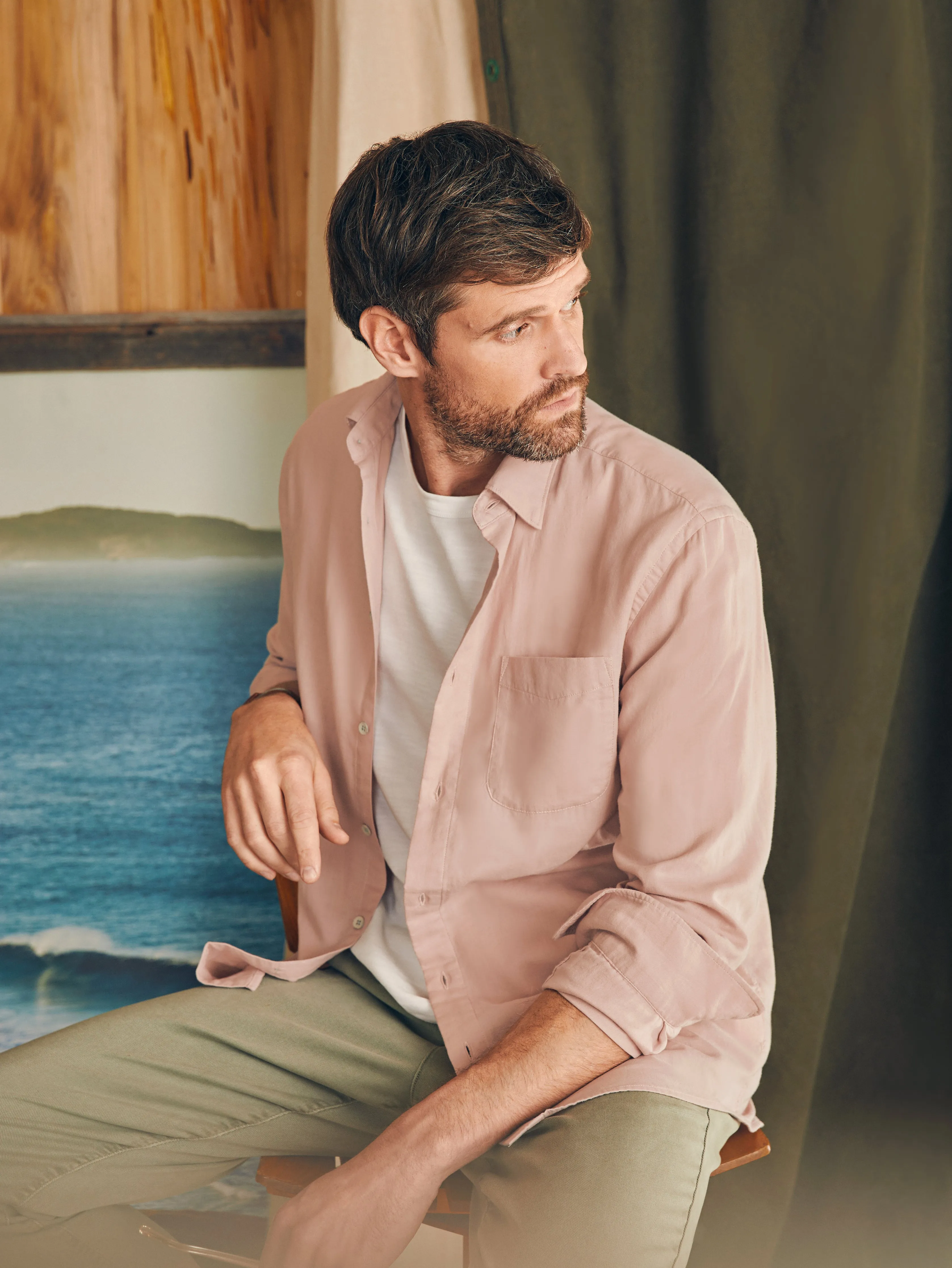 Sunwashed Chambray Shirt - Coastal Mauve sold by Faherty product image thumbnail 3