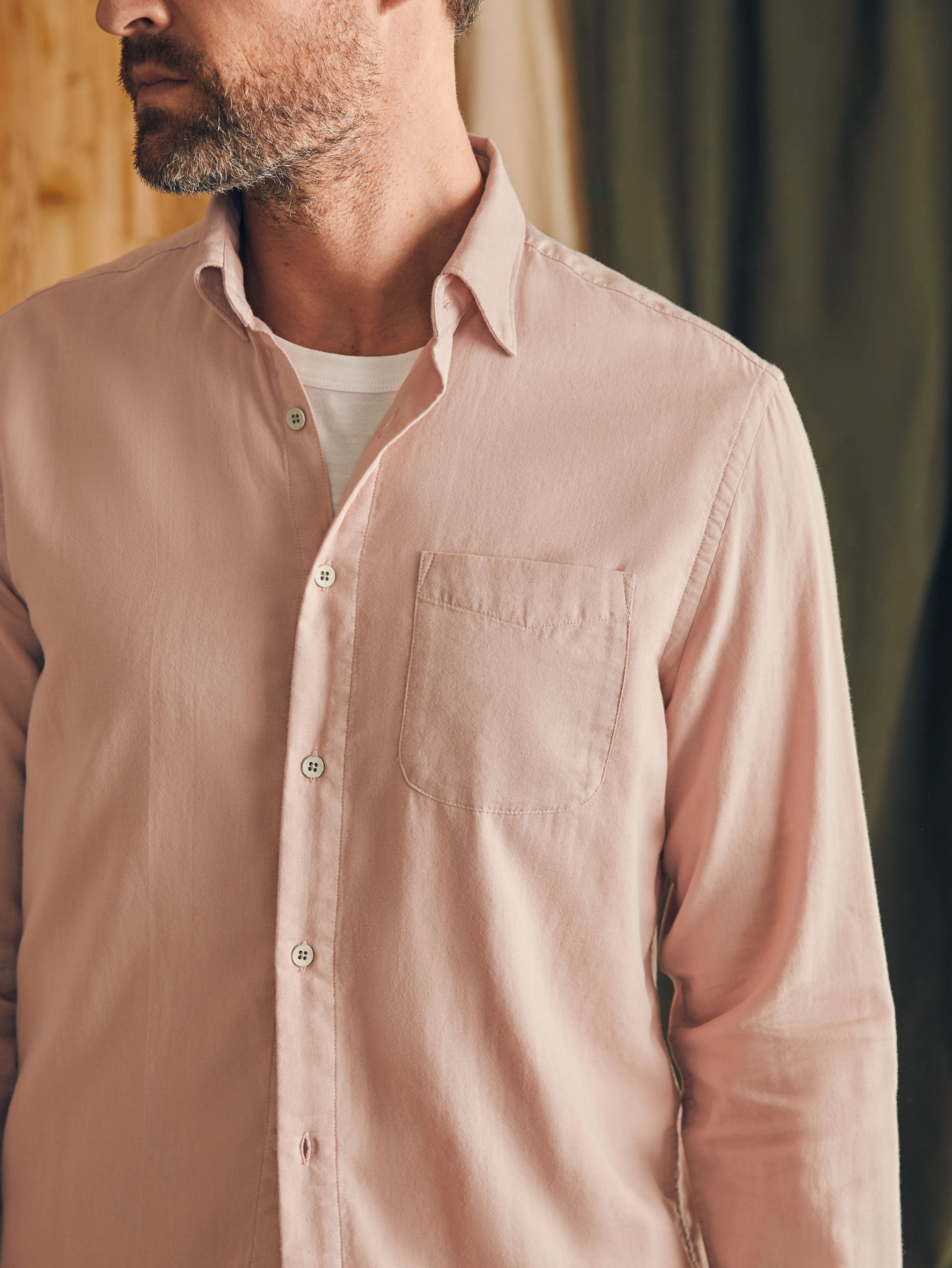 Sunwashed Chambray Shirt - Coastal Mauve sold by Faherty product image thumbnail 2