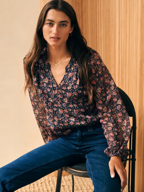 Silk Cotton Sage Wood Blouse - Stargaze Bloom sold by Faherty