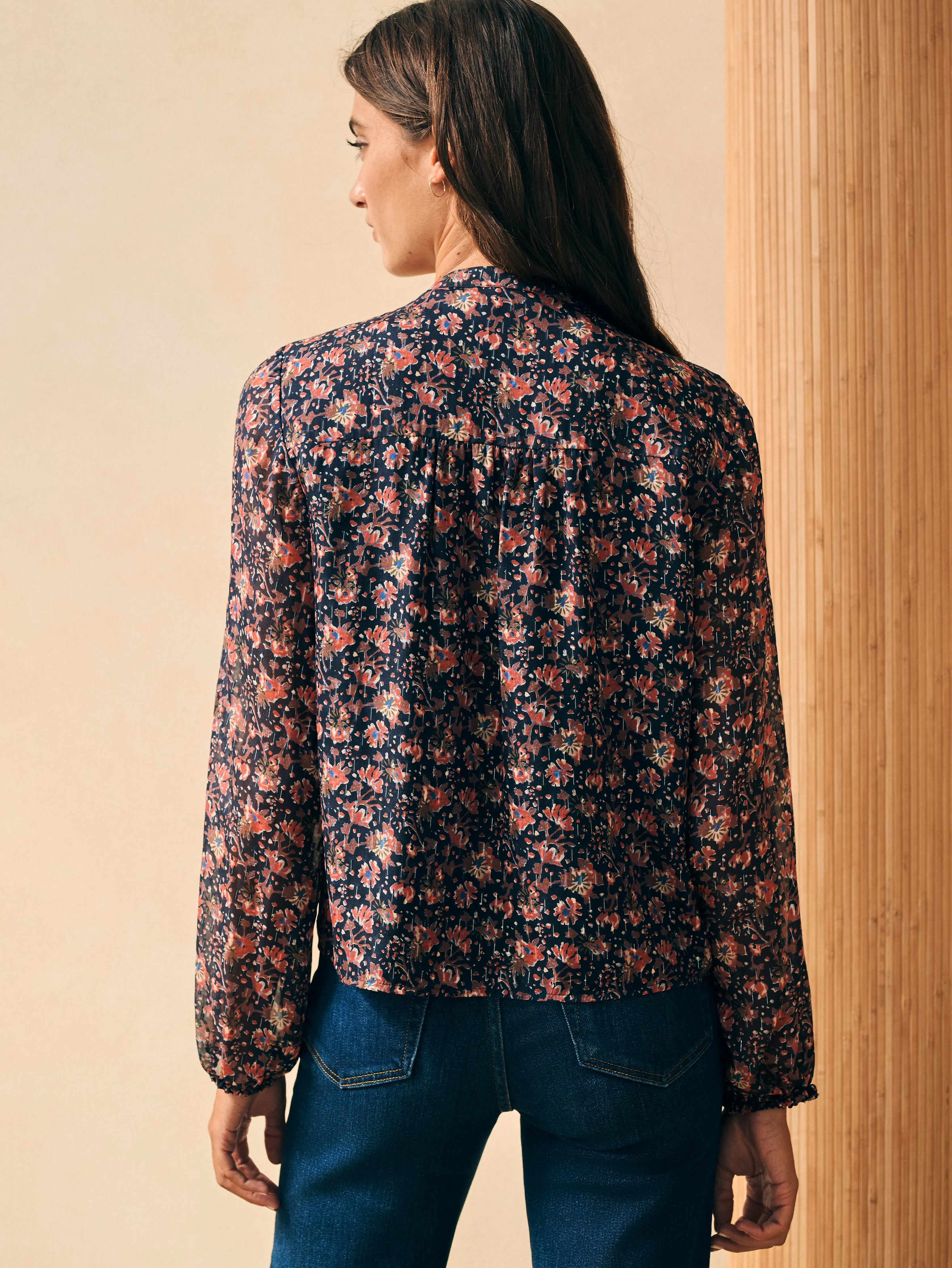 Silk Cotton Sage Wood Blouse - Stargaze Bloom sold by Faherty product image thumbnail 4