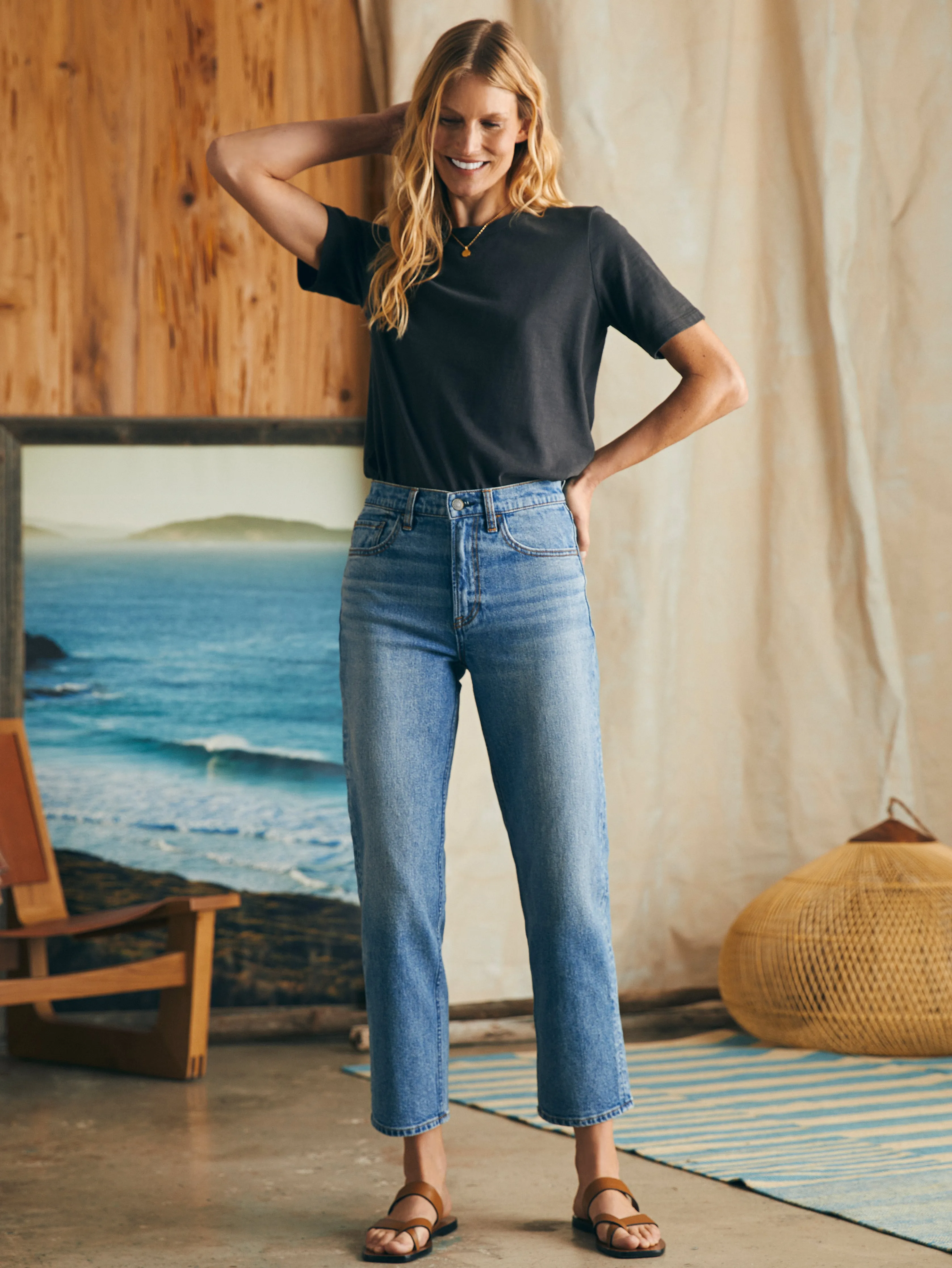 Organic Cotton Slim Straight Ankle Denim - Lakewood Wash sold by Faherty product image thumbnail 4