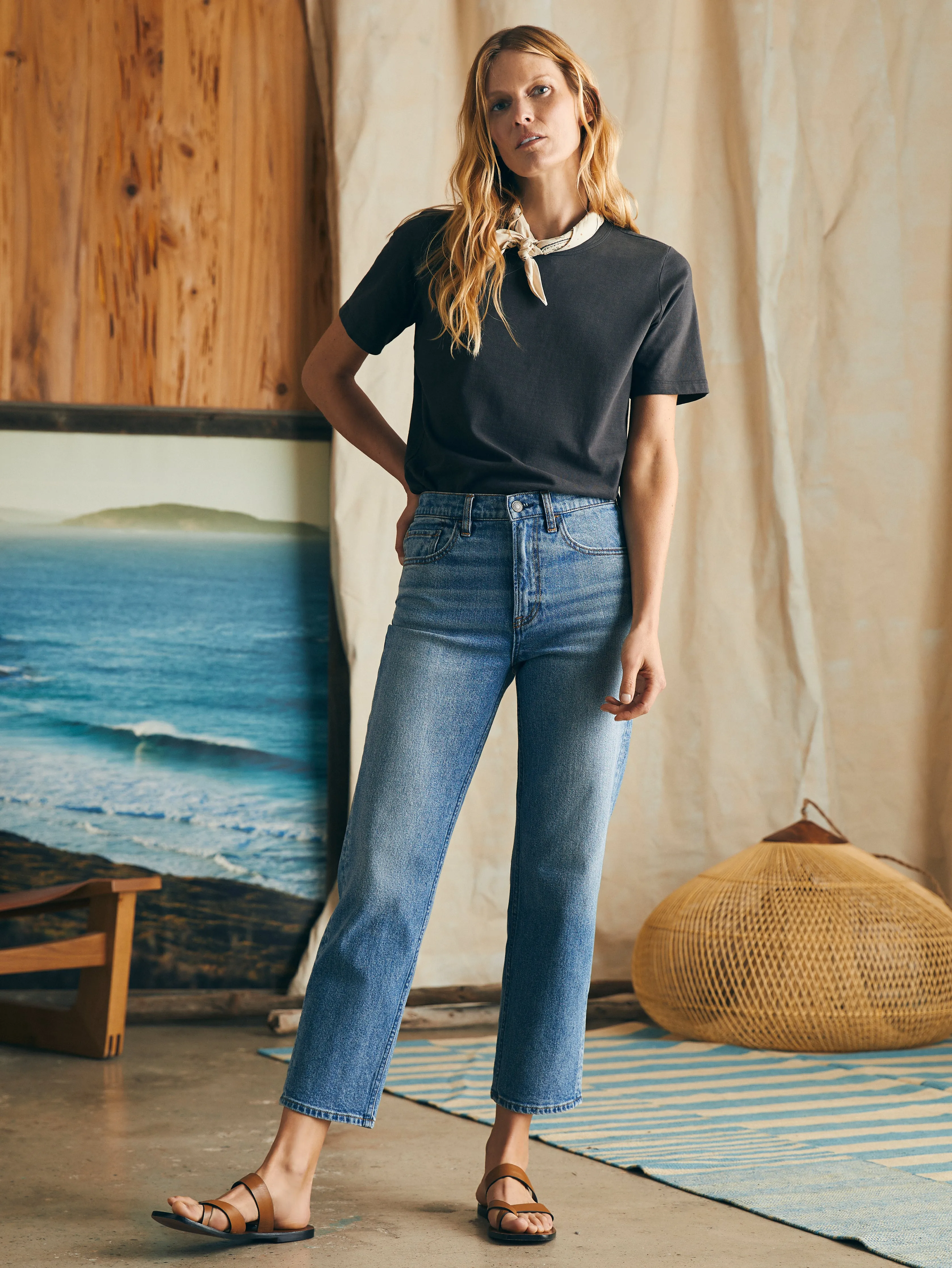 Organic Cotton Slim Straight Ankle Denim - Lakewood Wash sold by Faherty