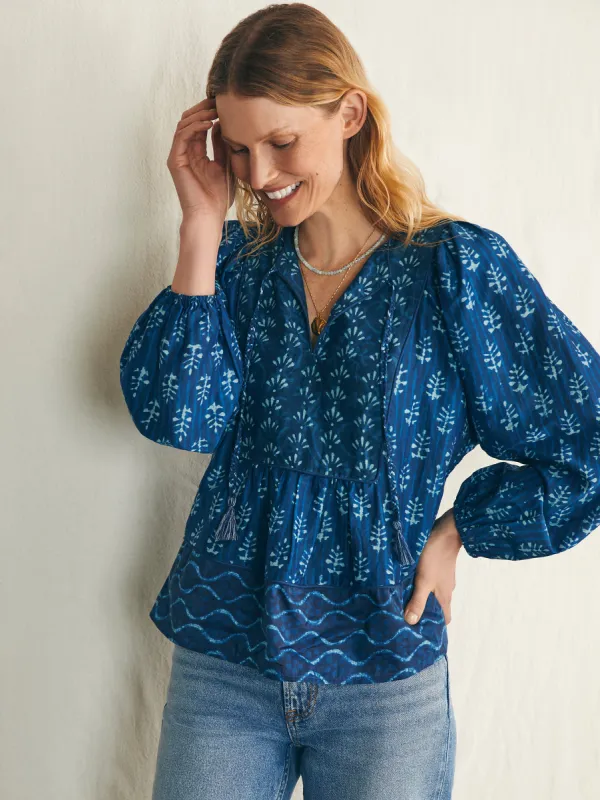 Silk Blend Solstice Blouse - Sunburst Mix Print sold by Faherty